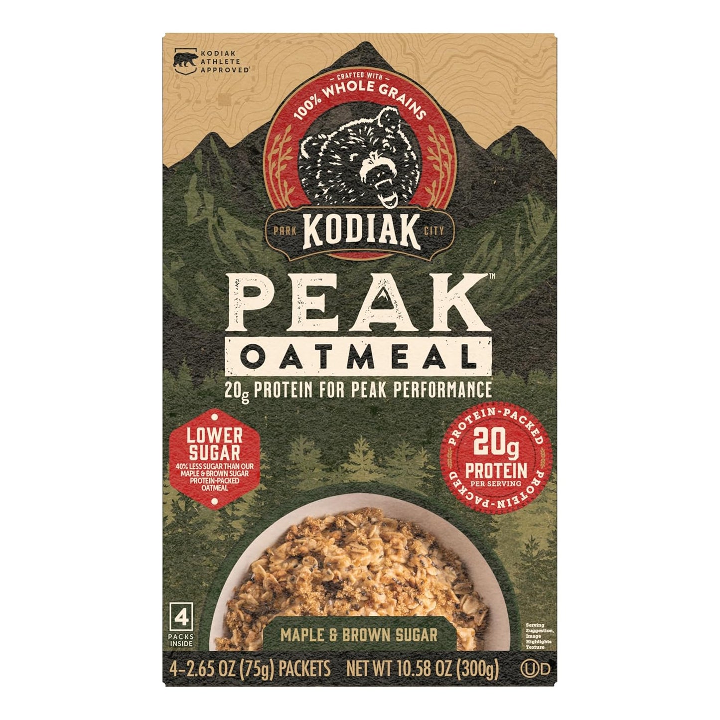 Kodiak Peak Instant Oatmeal Packets, Maple Brown Sugar, High Protein (Total of 24 Packets)