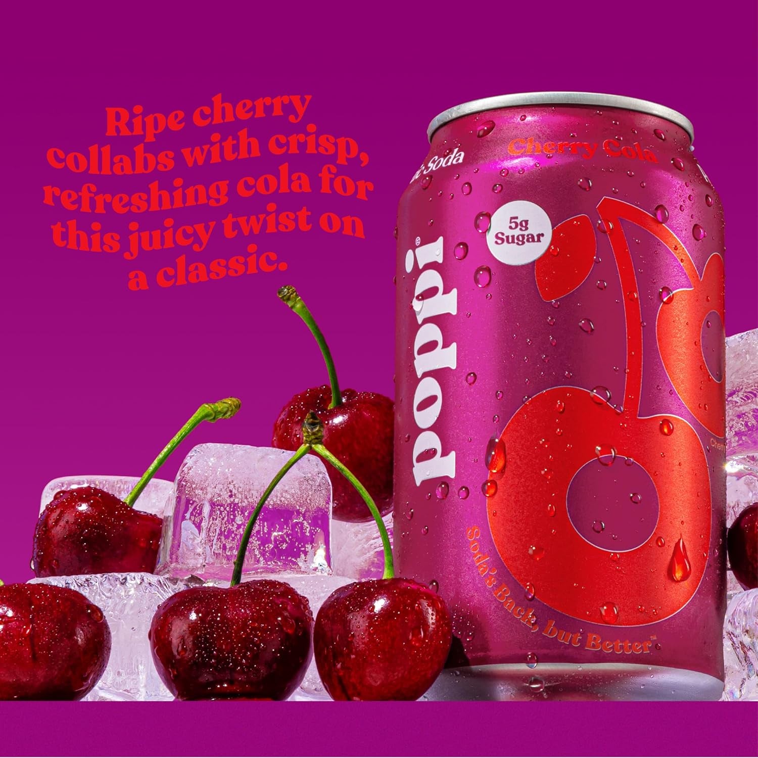 Poppi Sparkling Prebiotic Soda Beverage, Cherry Cola Flavor, 12 oz, Pack of 12