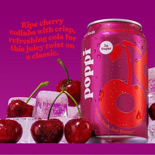 Poppi Sparkling Prebiotic Soda Beverage, Cherry Cola Flavor, 12 oz, Pack of 12