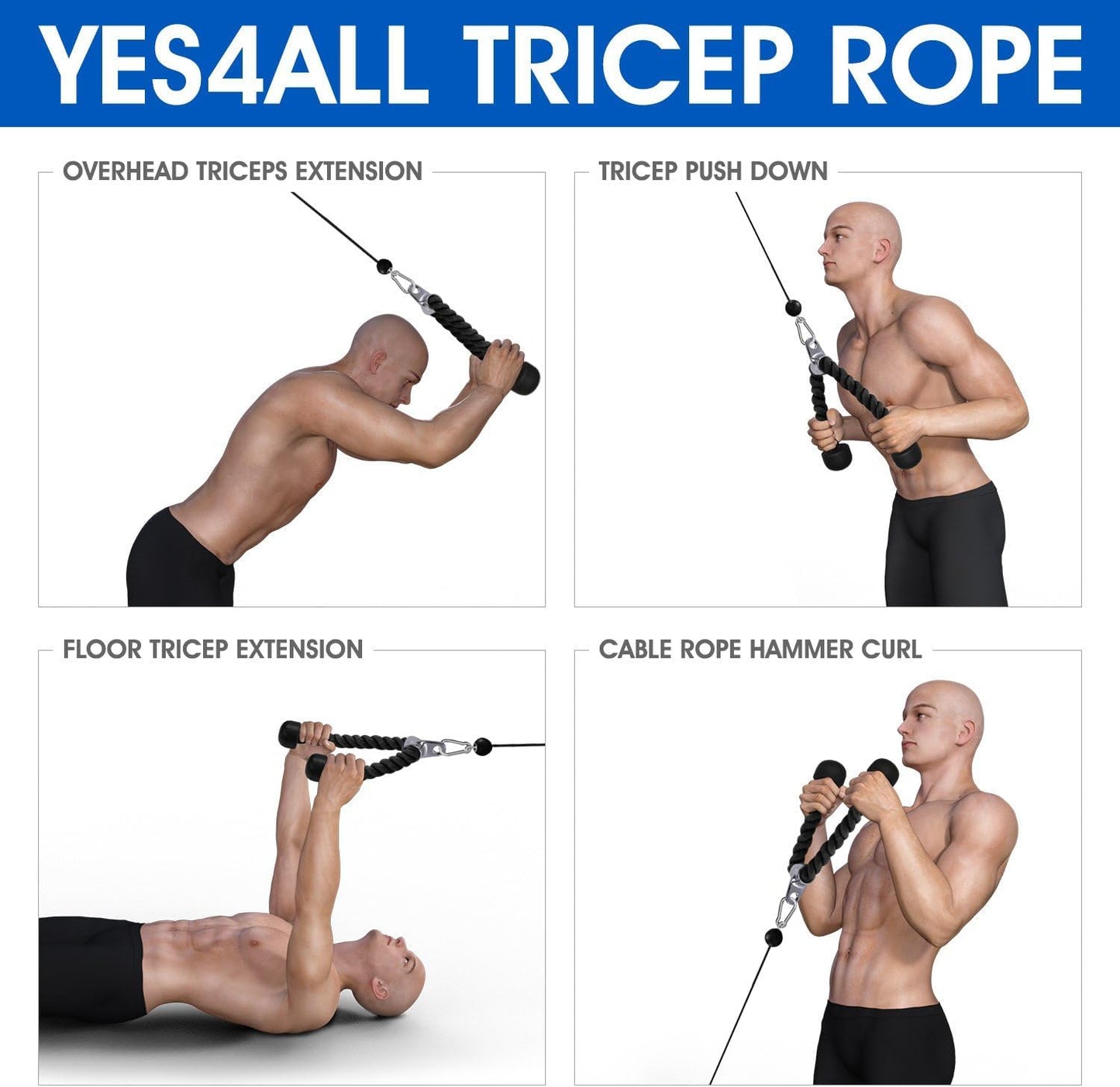 Yes4All Deluxe Tricep Rope Cable Attachment