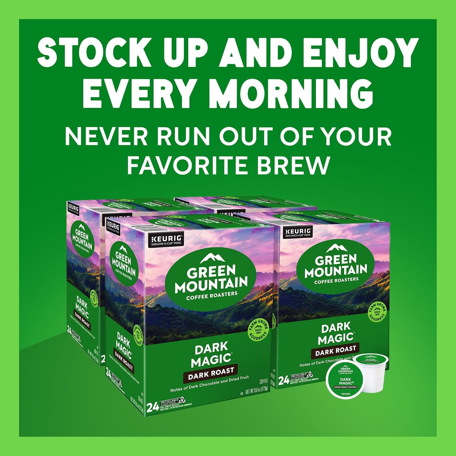 Green Mountain Coffee Roasters Dark Magic, Single-Serve Keurig K-Cup Pods, Dark Roast Coffee Pods, 96 Count