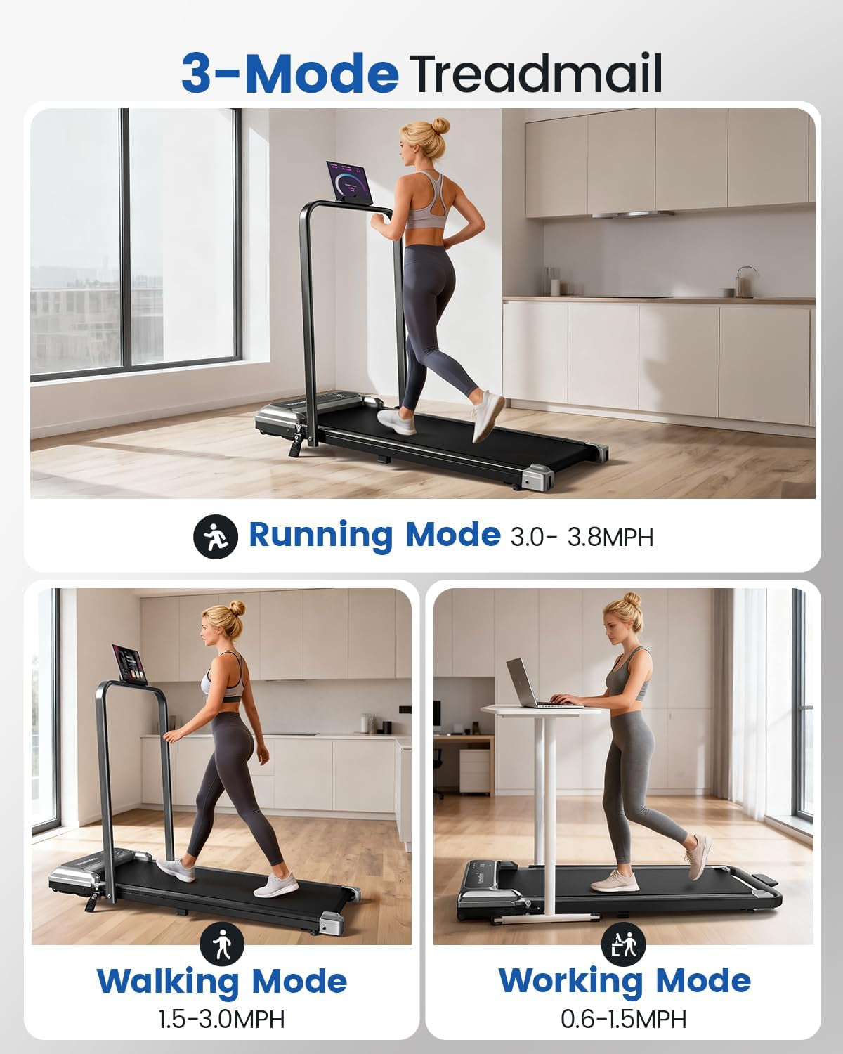 Viamotion Walking Pad Treadmill with Handlebar and Adjustable Incline