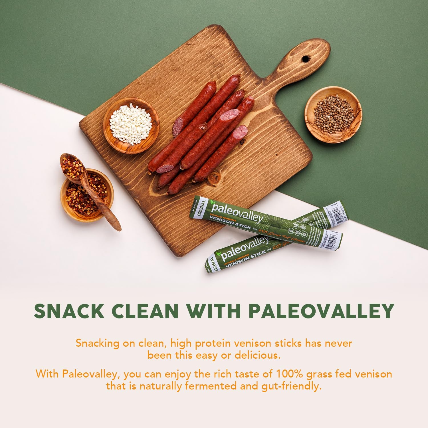 Paleovalley 100% Grass Fed Venison Sticks – Keto-Friendly, High Protein, Low-Calorie Snack