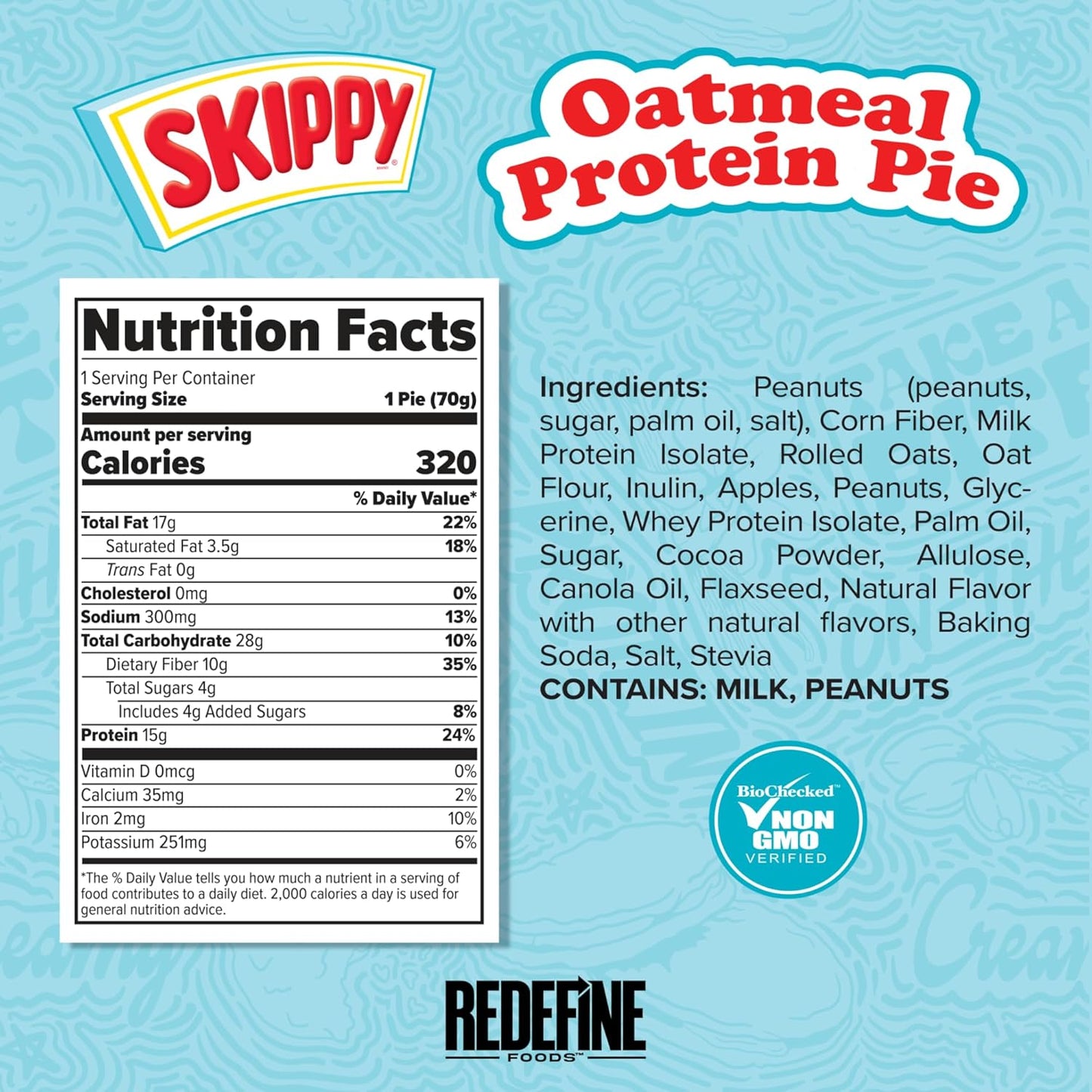Redefine Foods Oatmeal Protein Pie, SKIPPY Chocolate - 8 Count