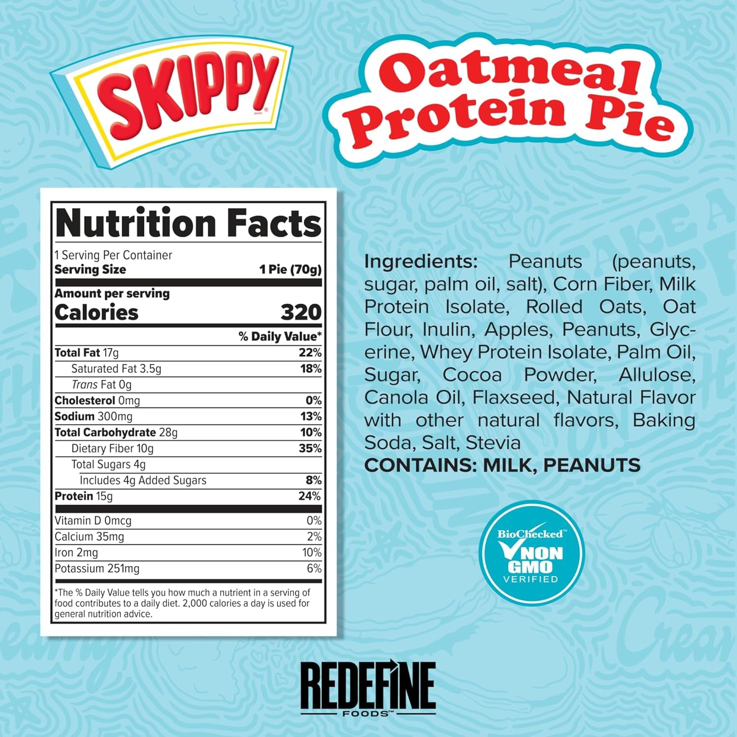 Redefine Foods Oatmeal Protein Pie, SKIPPY Chocolate - 8 Count