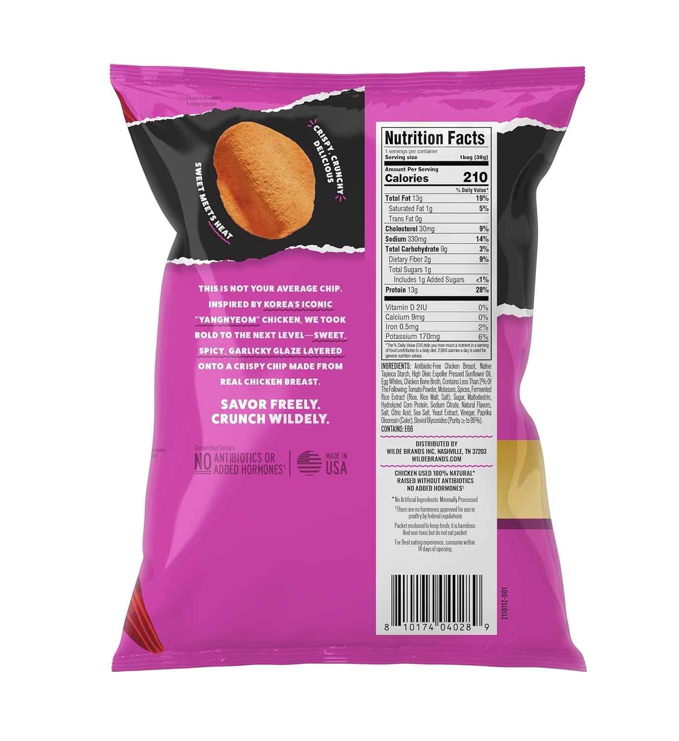 WILDE Protein Chips, Korean Sweet & Spicy, High Protein Snacks, Pack of 12