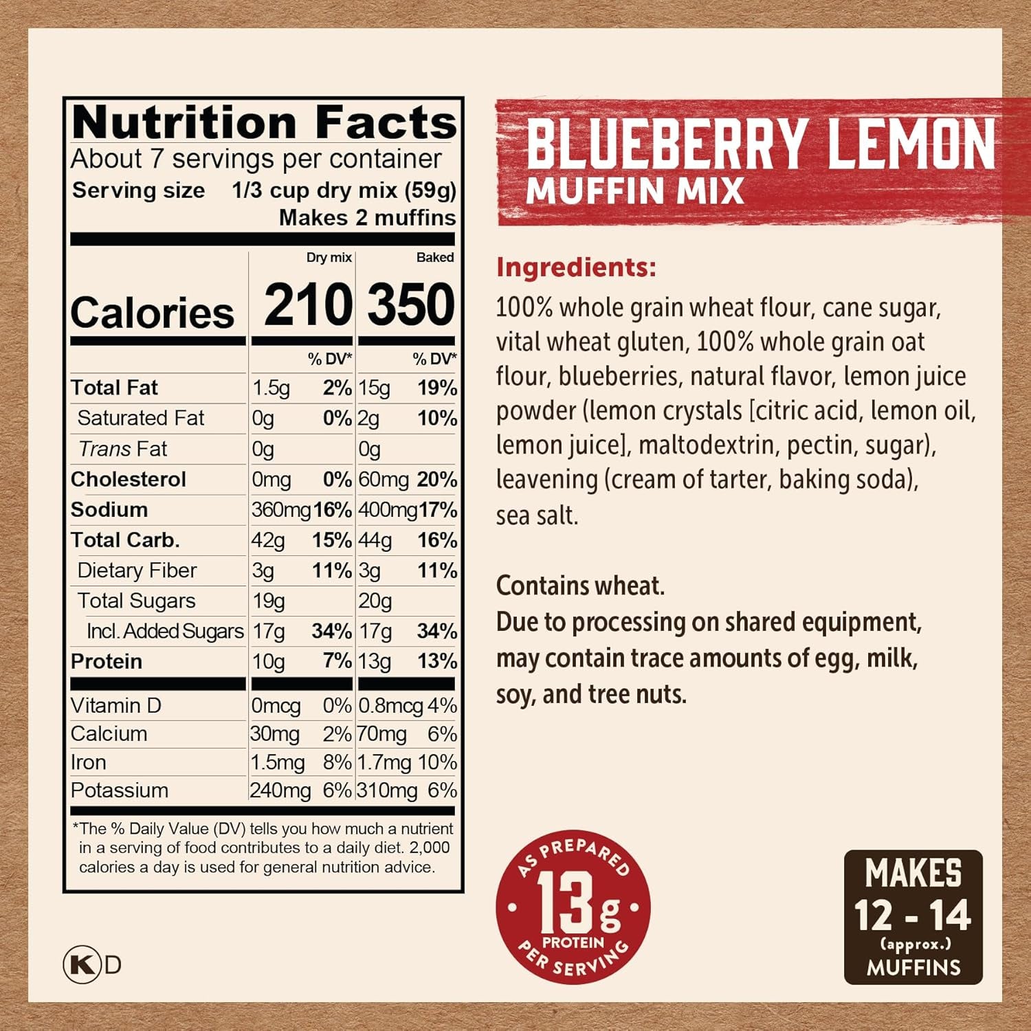 Kodiak Cakes Power Bake, Protein Muffin Mix, Blueberry (Pack of 6)