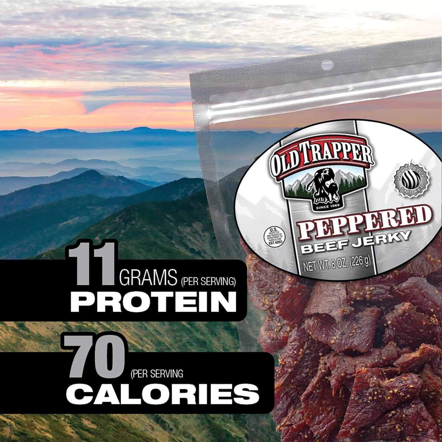 Old Trapper Beef Jerky Peppered 8 Ounce Pack