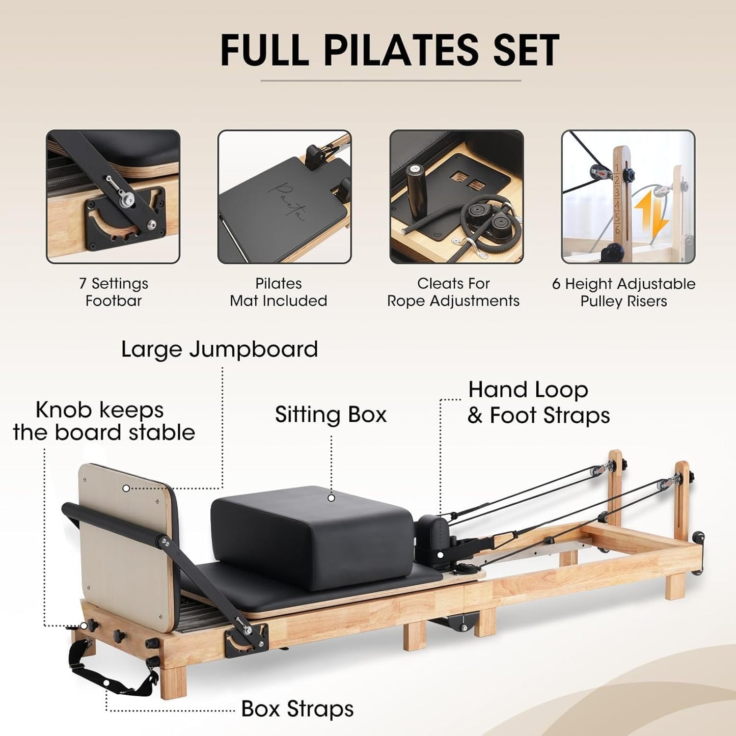 Pilates Reformer, 92" Wooden Pilates Reformer Machine
