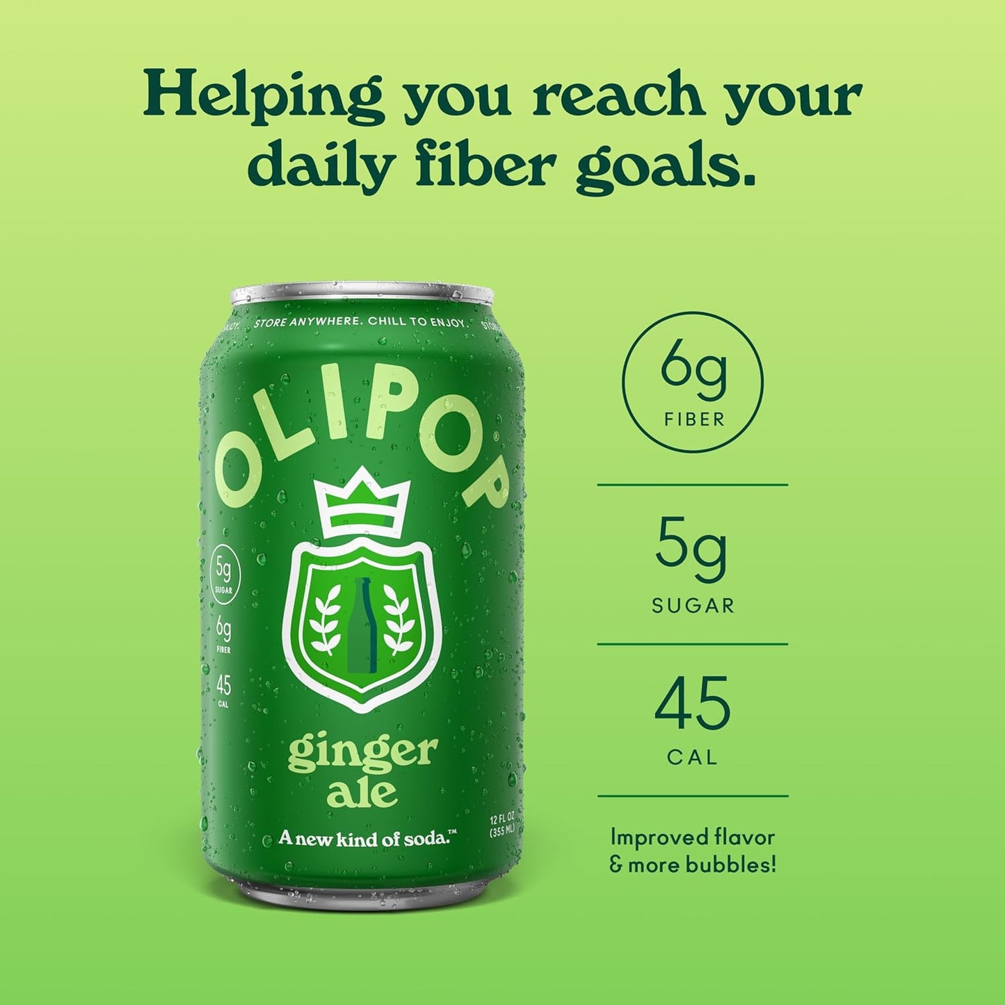 OLIPOP Prebiotic Soda Pop, Ginger Ale (12-Cans)