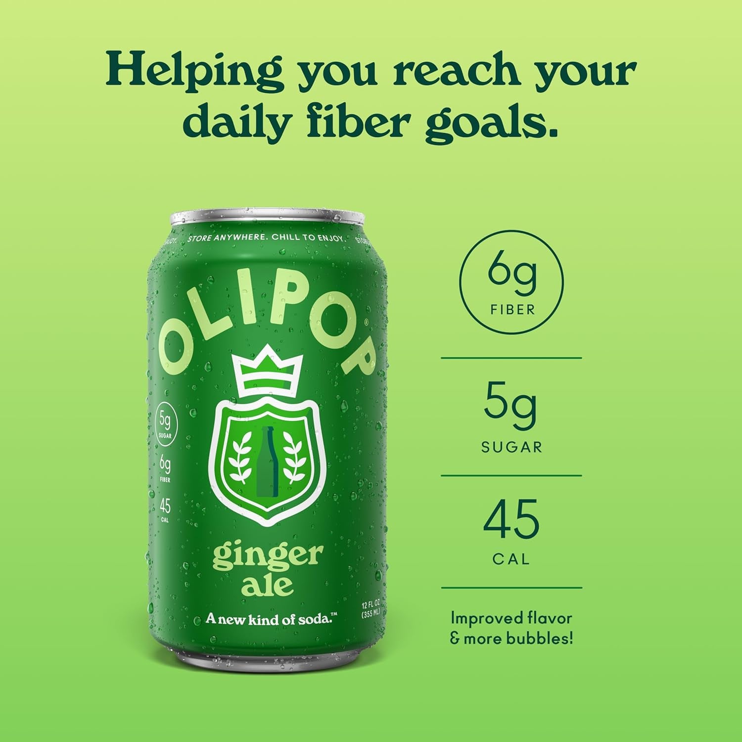 OLIPOP Prebiotic Soda Pop, Ginger Ale (12-Cans)