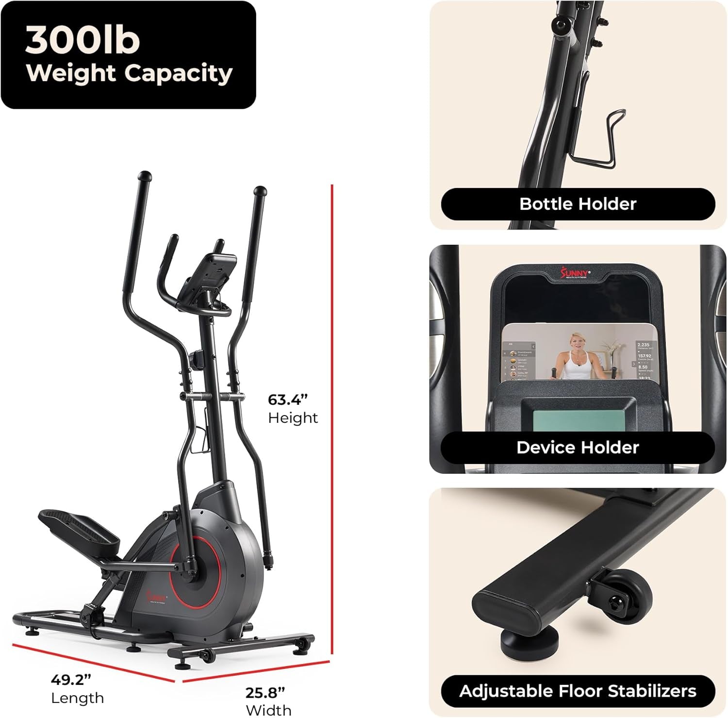 Smart Upright Elliptical W/Pulse Sensor Built-In, Indoor Full-Body Cross-Training & Cardio Exercise Machine for Home, Free Sunnyfit App Connection