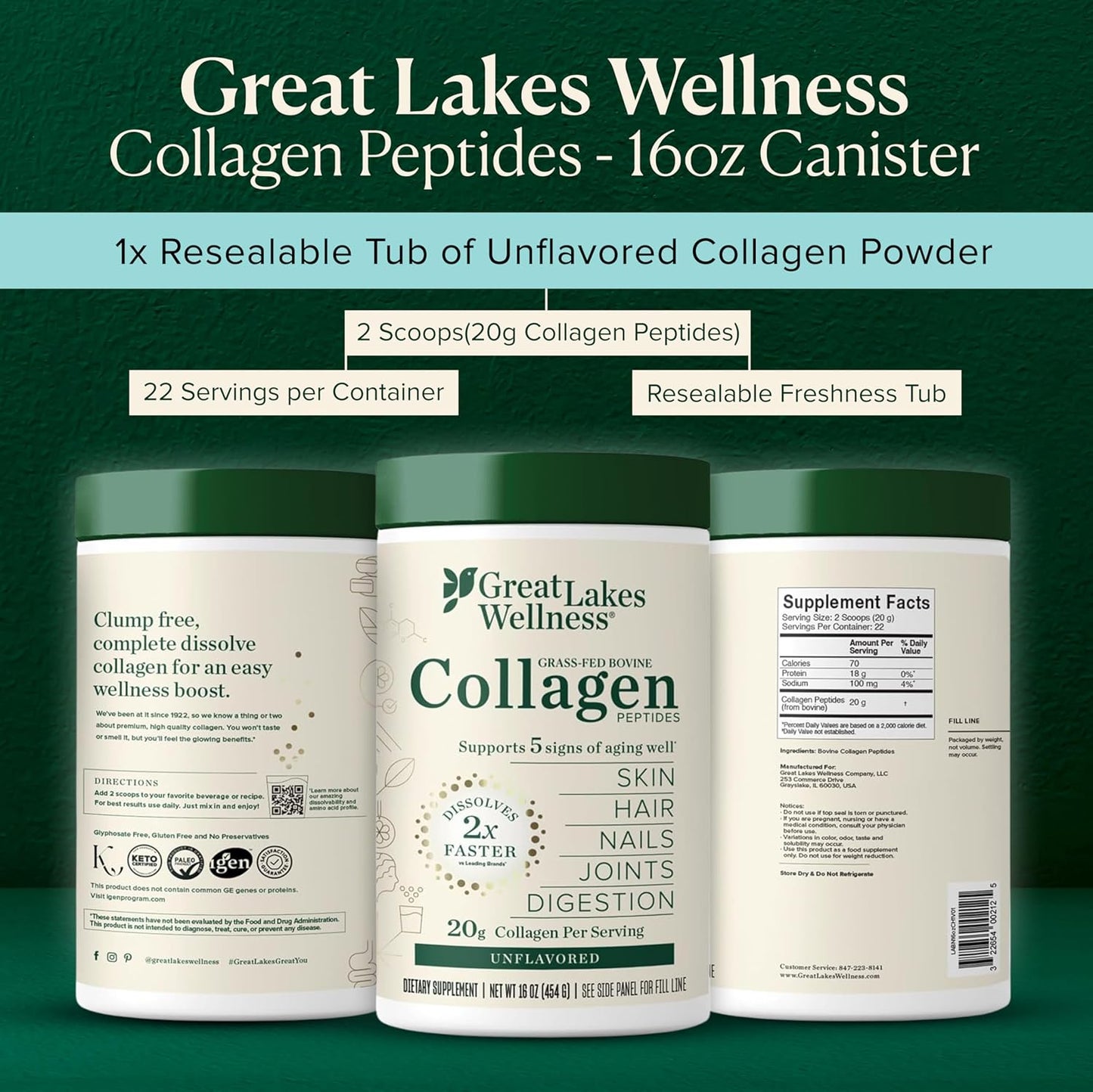 Great Lakes Wellness Collagen Peptides Powder