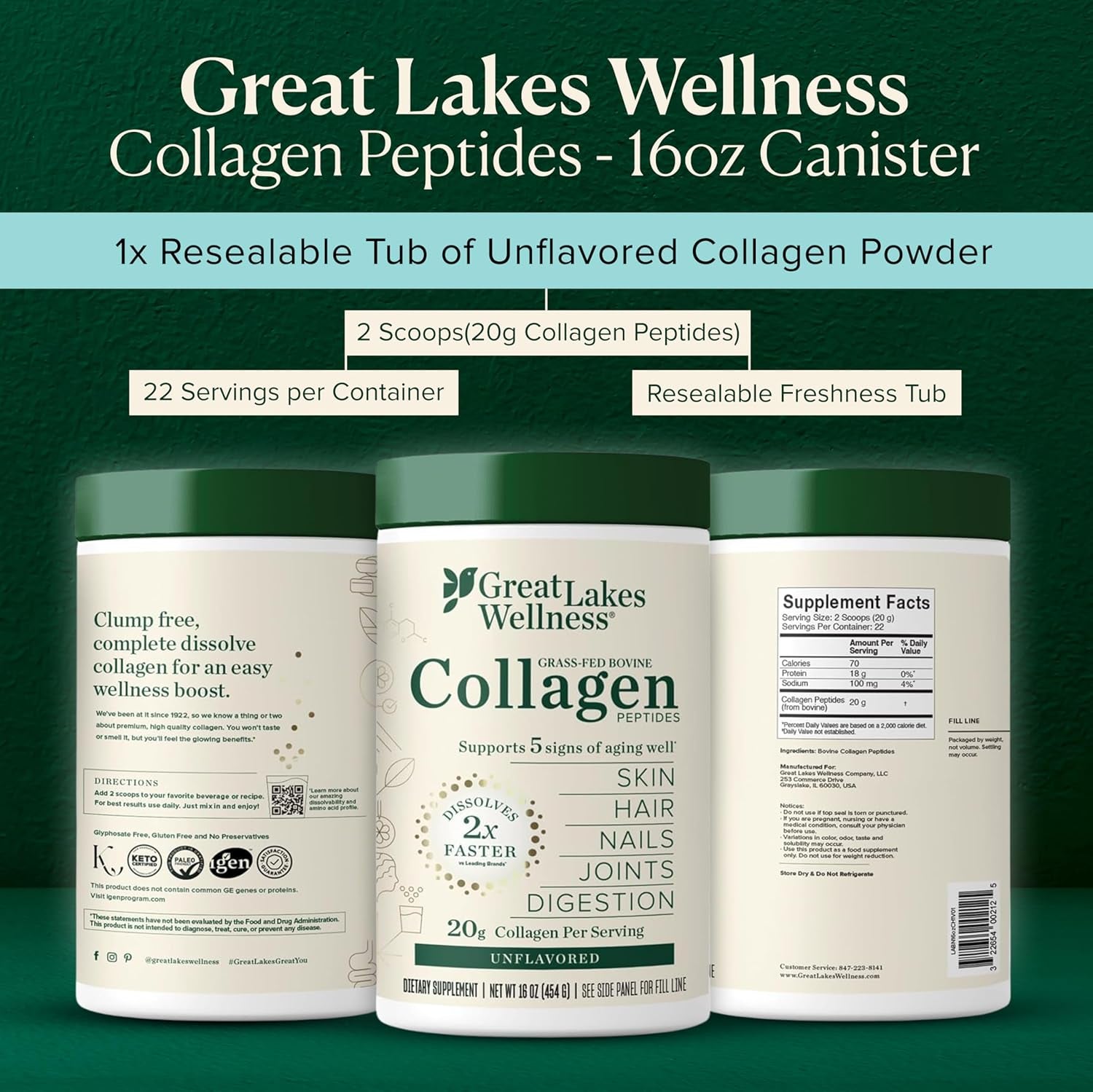 Great Lakes Wellness Collagen Peptides Powder