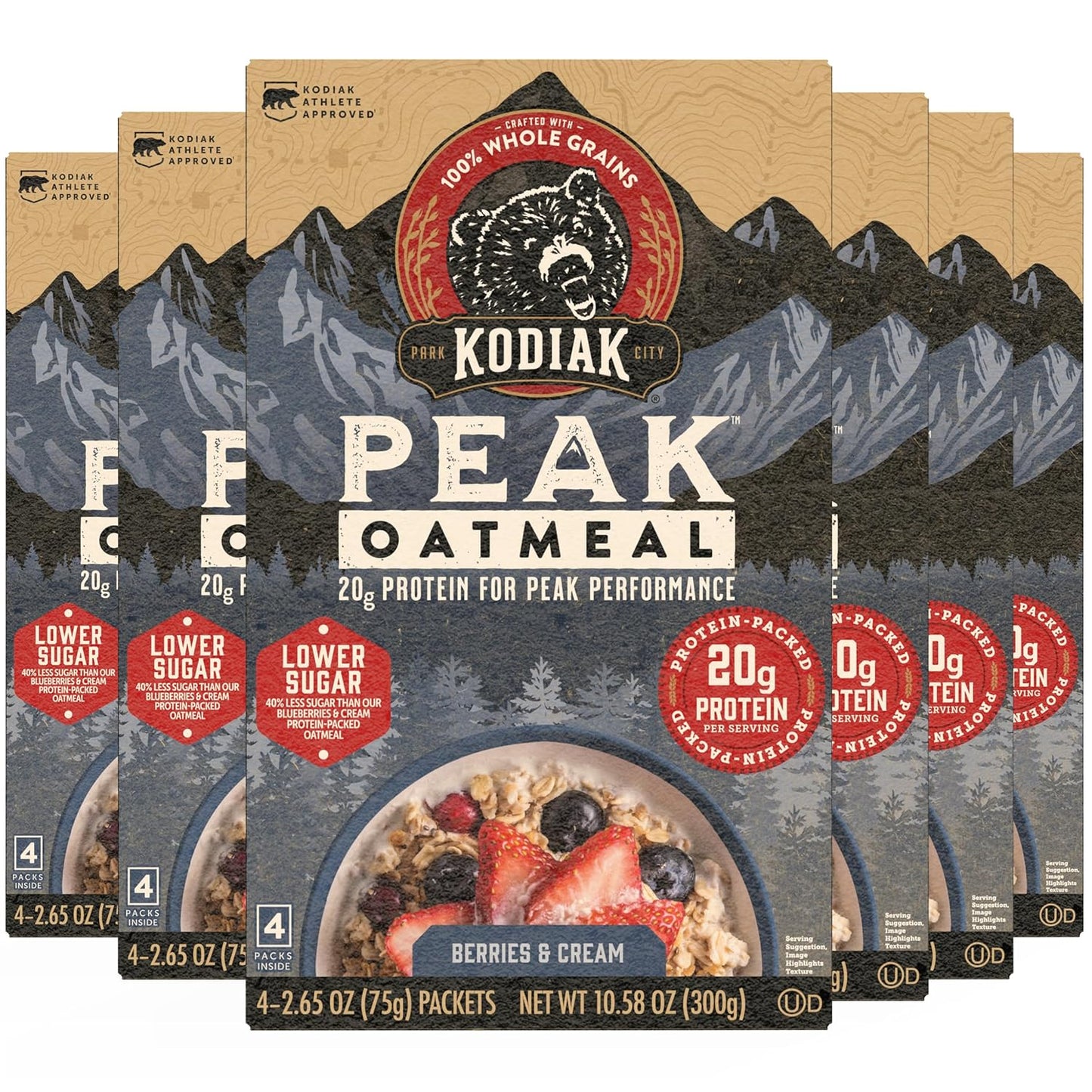 Kodiak Peak Instant Oatmeal Packets, Berries & Cream, High Protein (Total of 24 Packets)