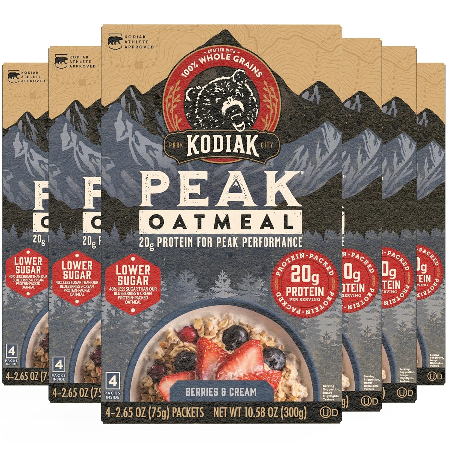 Kodiak Peak Instant Oatmeal Packets, Berries & Cream, High Protein (Total of 24 Packets)
