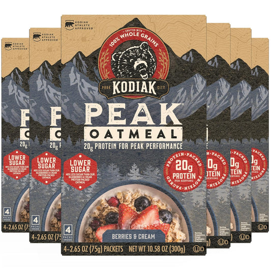 Kodiak Peak Instant Oatmeal Packets, Berries & Cream, High Protein (Total of 24 Packets)