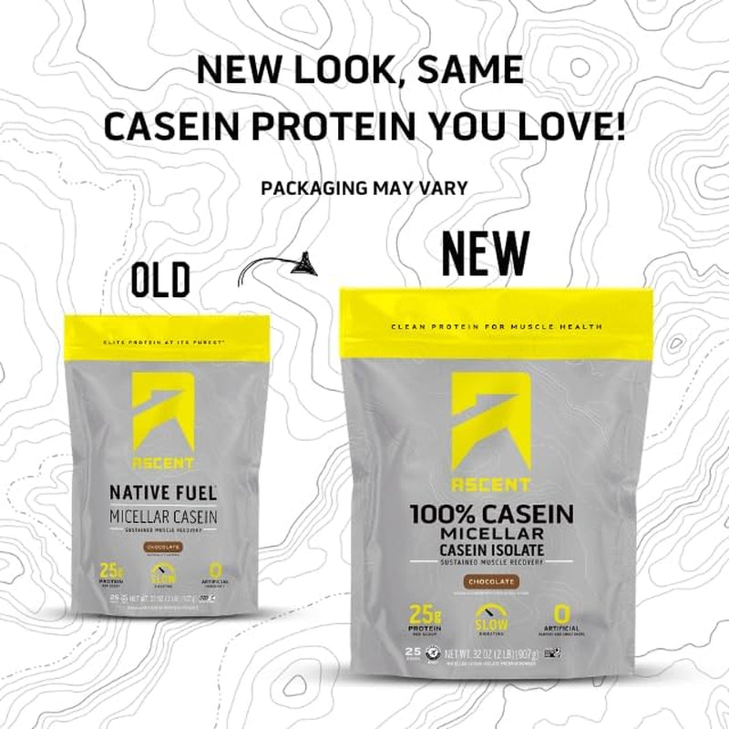 Casein Protein Powder - 25G Micellar Casein Powder with Zero Artificial Flavors & Sweeteners, Gluten-Free, No Added Sugar, 4.9G BCAA, 2.2G Leucine - Chocolate, 2 Pounds
