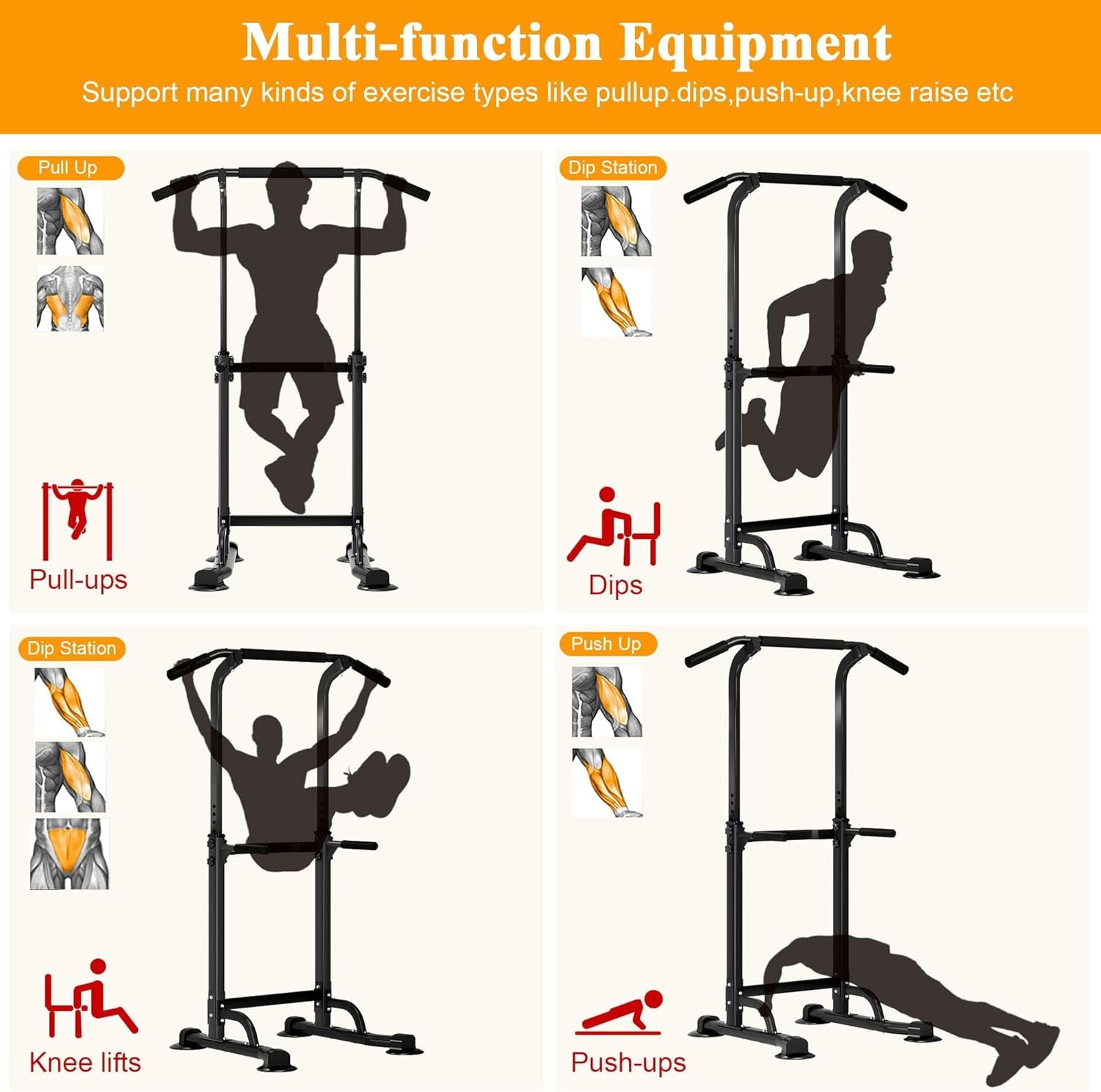 Power Tower Dip Station Pull up Bar for Home Gym