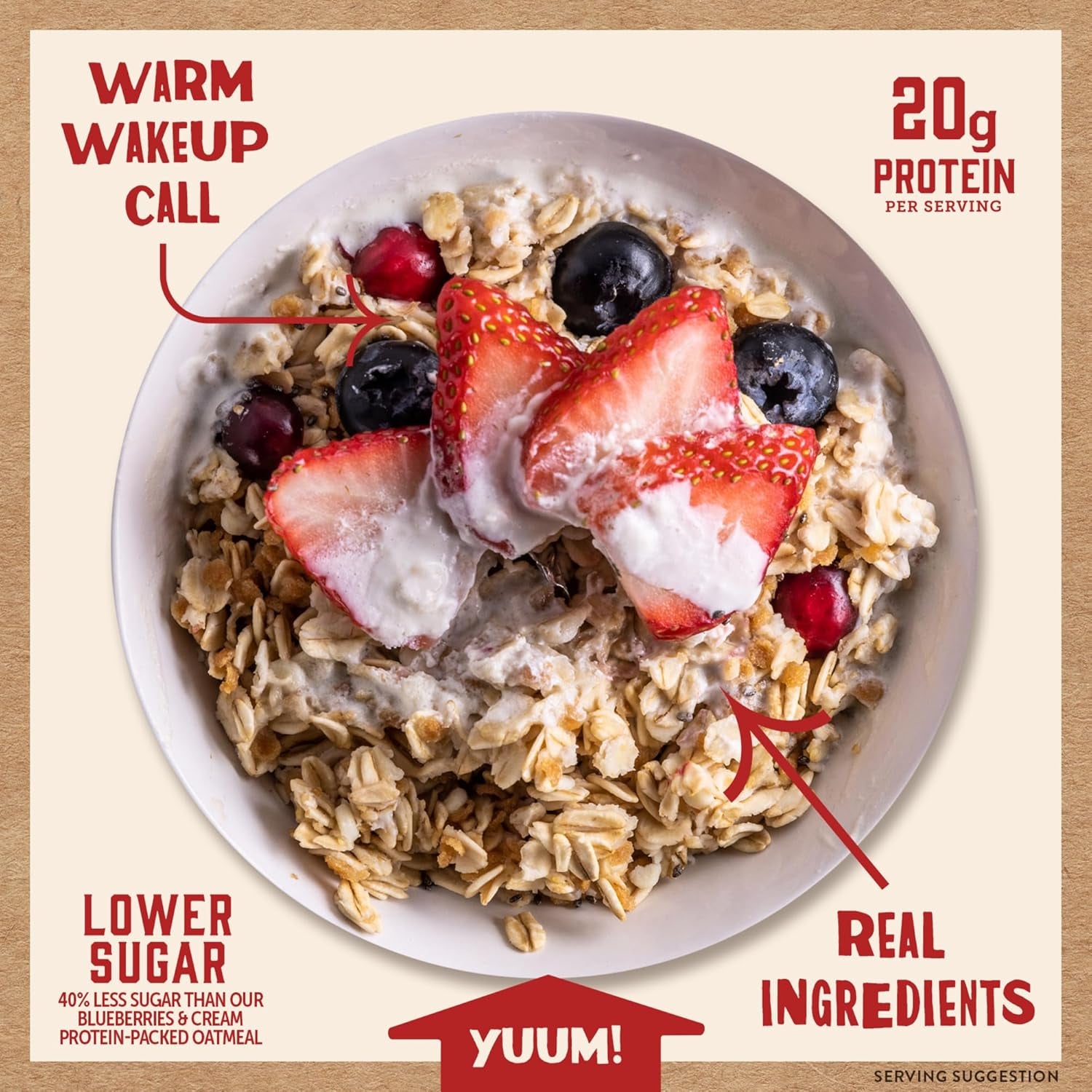 Kodiak Peak Instant Oatmeal Packets, Berries & Cream, High Protein (Total of 24 Packets)