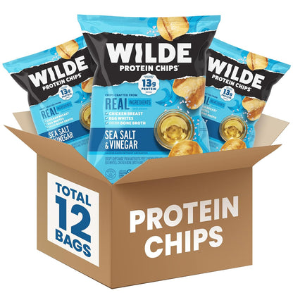 WILDE Protein Chips, Sea Salt & Vinegar, High Protein Snacks, Pack of 12