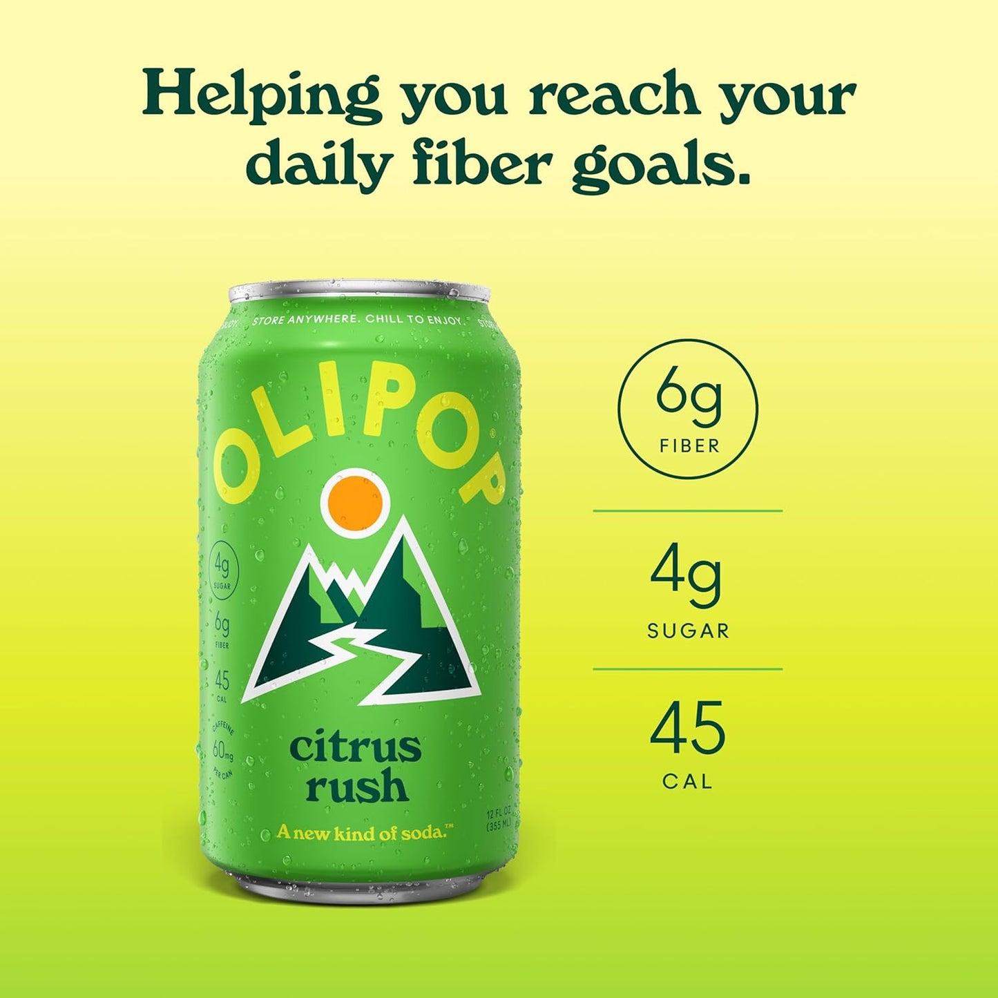 OLIPOP Prebiotic Soda Pop, Citrus Rush (12-Cans)