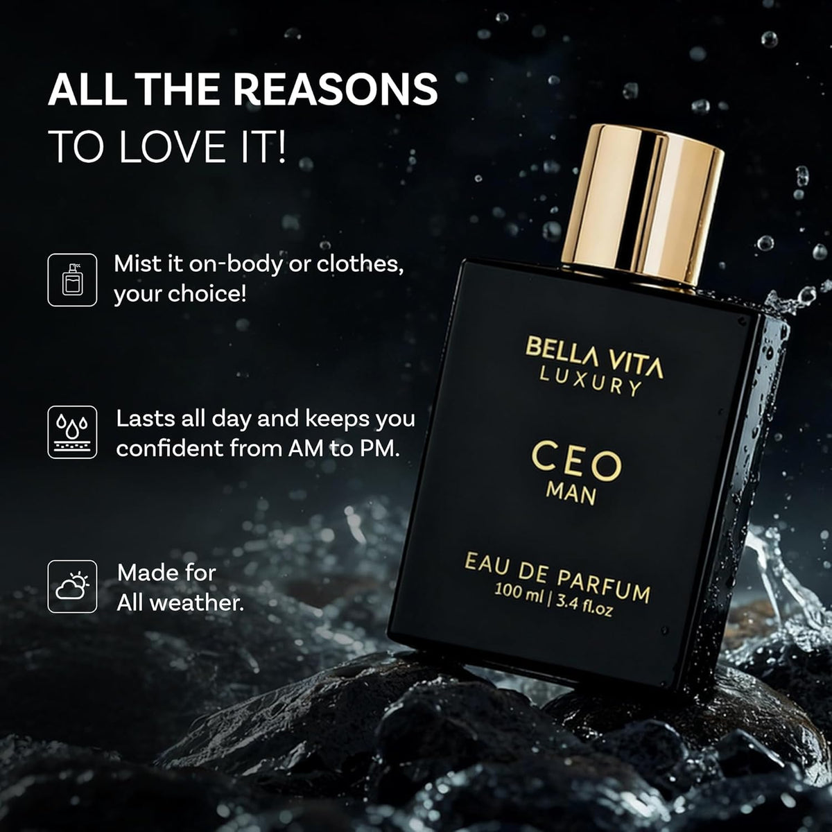 Bellavita Luxury CEO Man Eau De Parfum for Men, 3.4 Fl Oz (100 Ml)