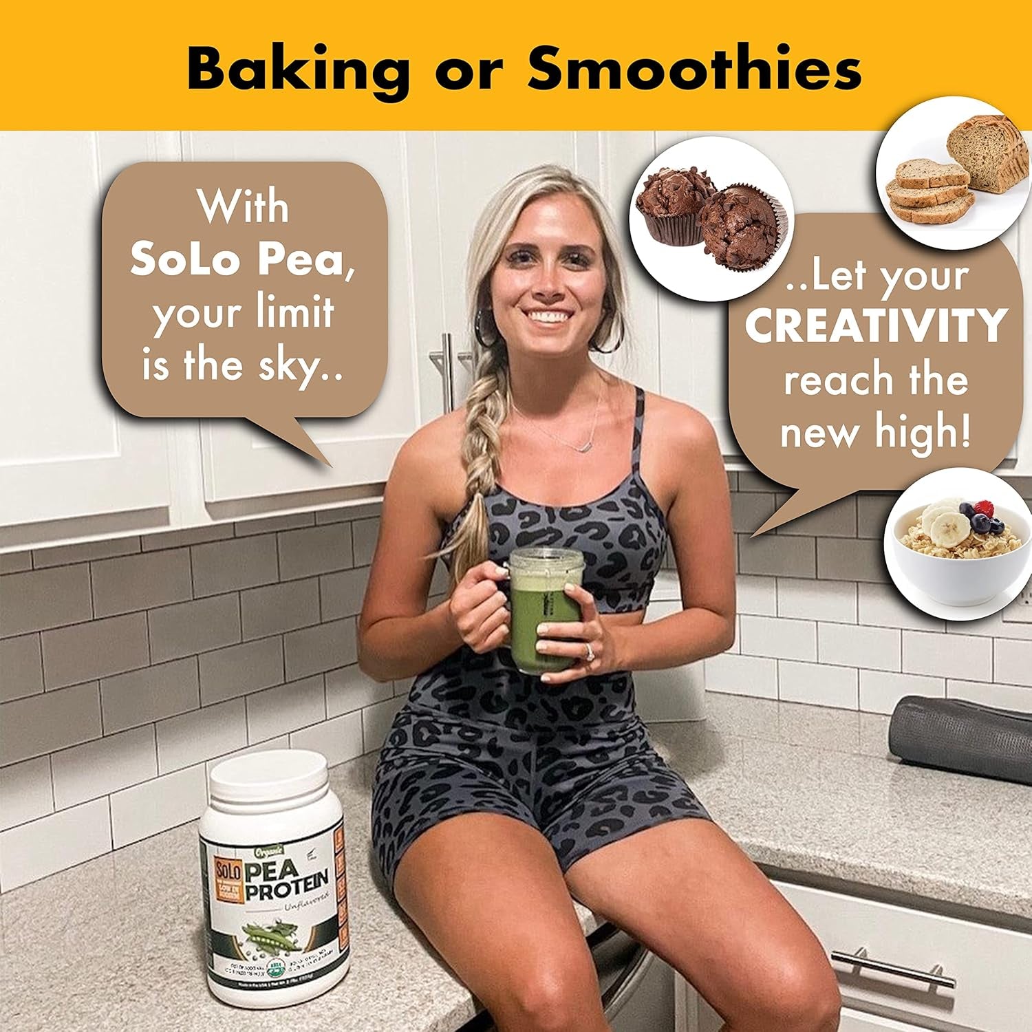 SOLO Organic Pea Protein Isolate, Unflavored Plant Based Protein Powder with BCAA