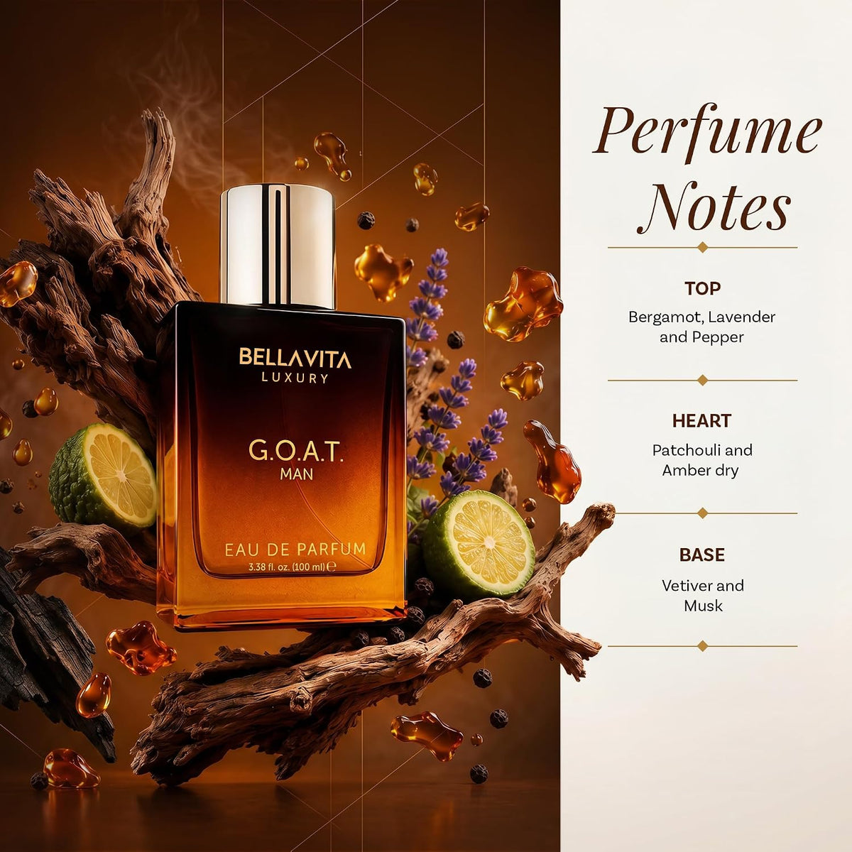 Bellavita Luxury G.O.A.T. Eau De Parfum for Men, 3.4 Fl Oz (100 Ml)