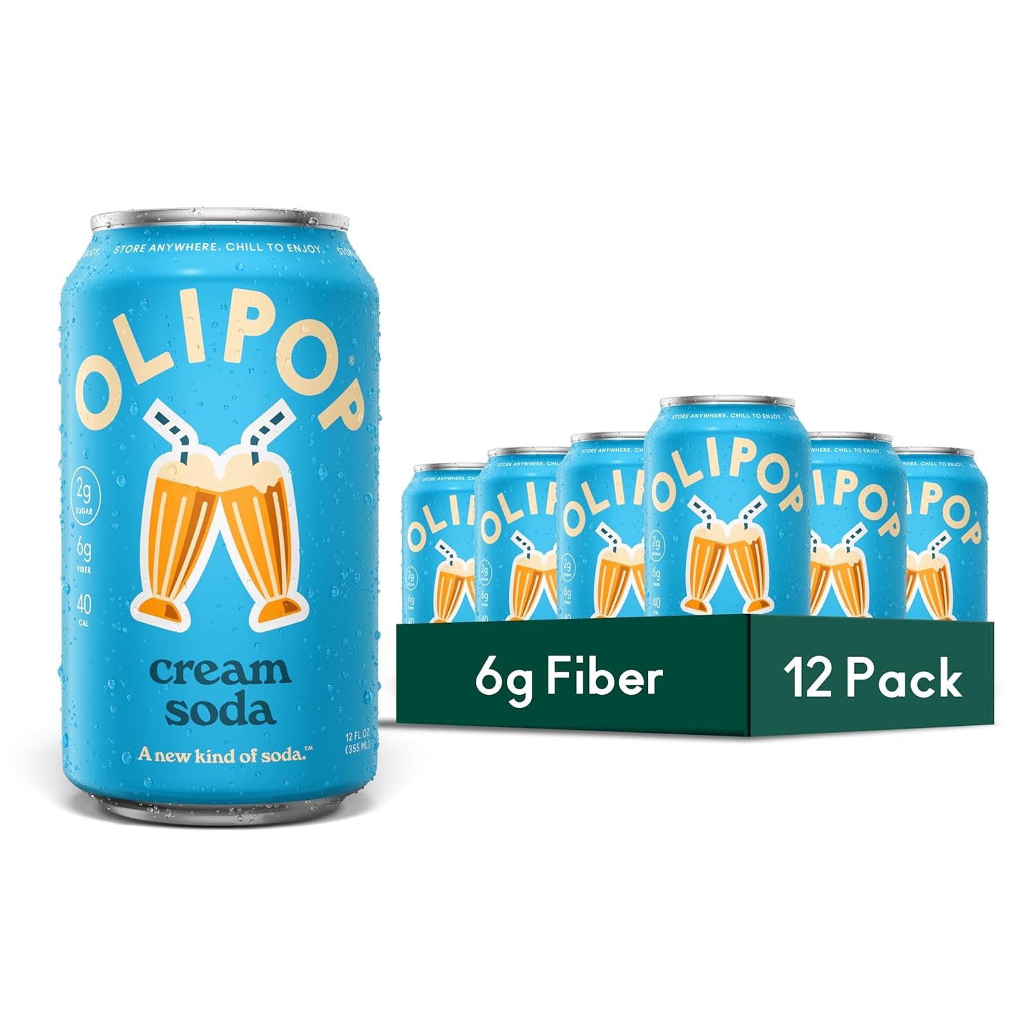 OLIPOP Prebiotic Soda Pop, Cream Soda (12-Cans)