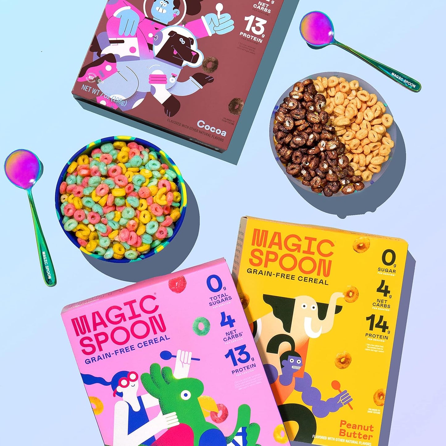 Magic Spoon Cereal - High Protein Cereals - 4 Pack Variety: Fruity, Cocoa, Classic Marshmallow, Peanut Butter