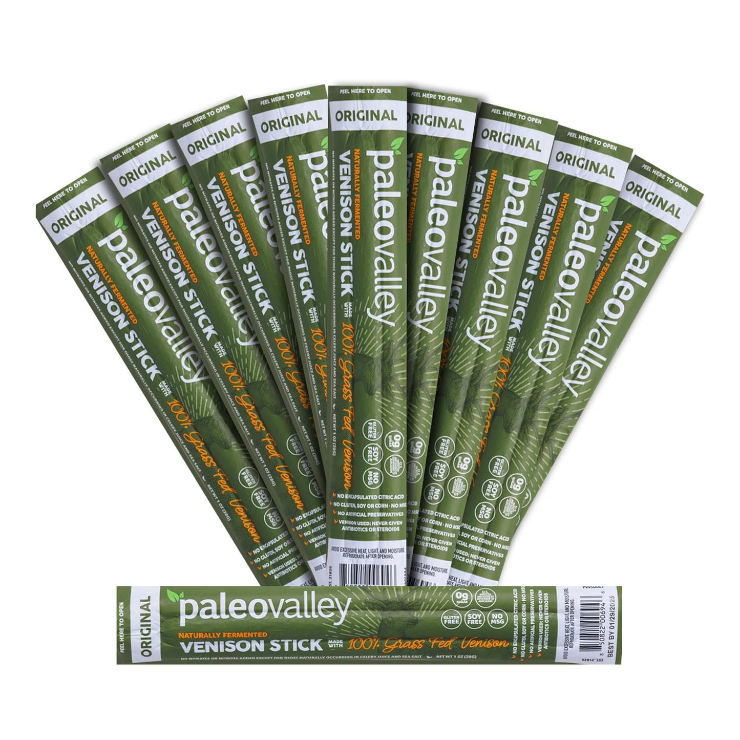 Paleovalley 100% Grass Fed Venison Sticks – Keto-Friendly, High Protein, Low-Calorie Snack