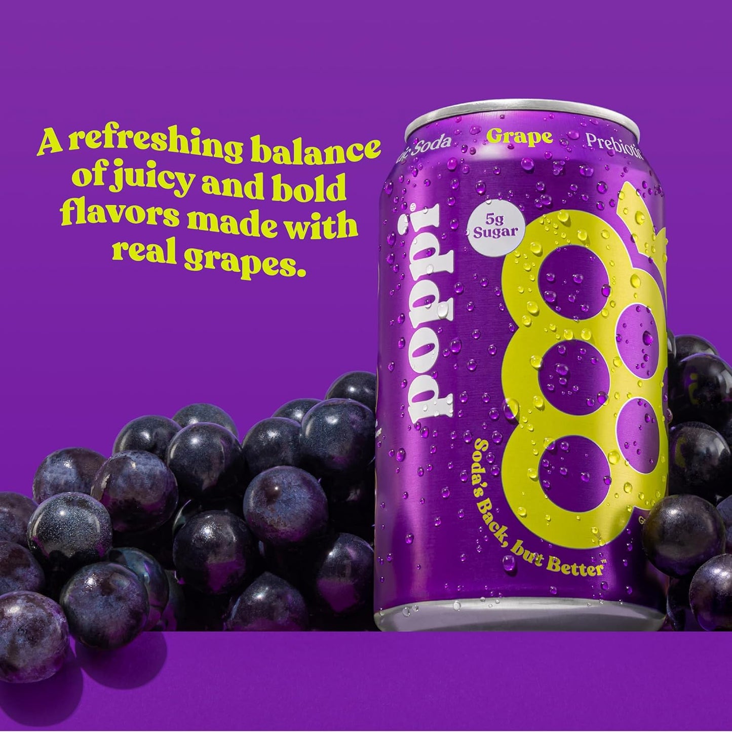 Poppi Sparkling Prebiotic Soda Beverage, Grape, 12 oz, 12 Pack