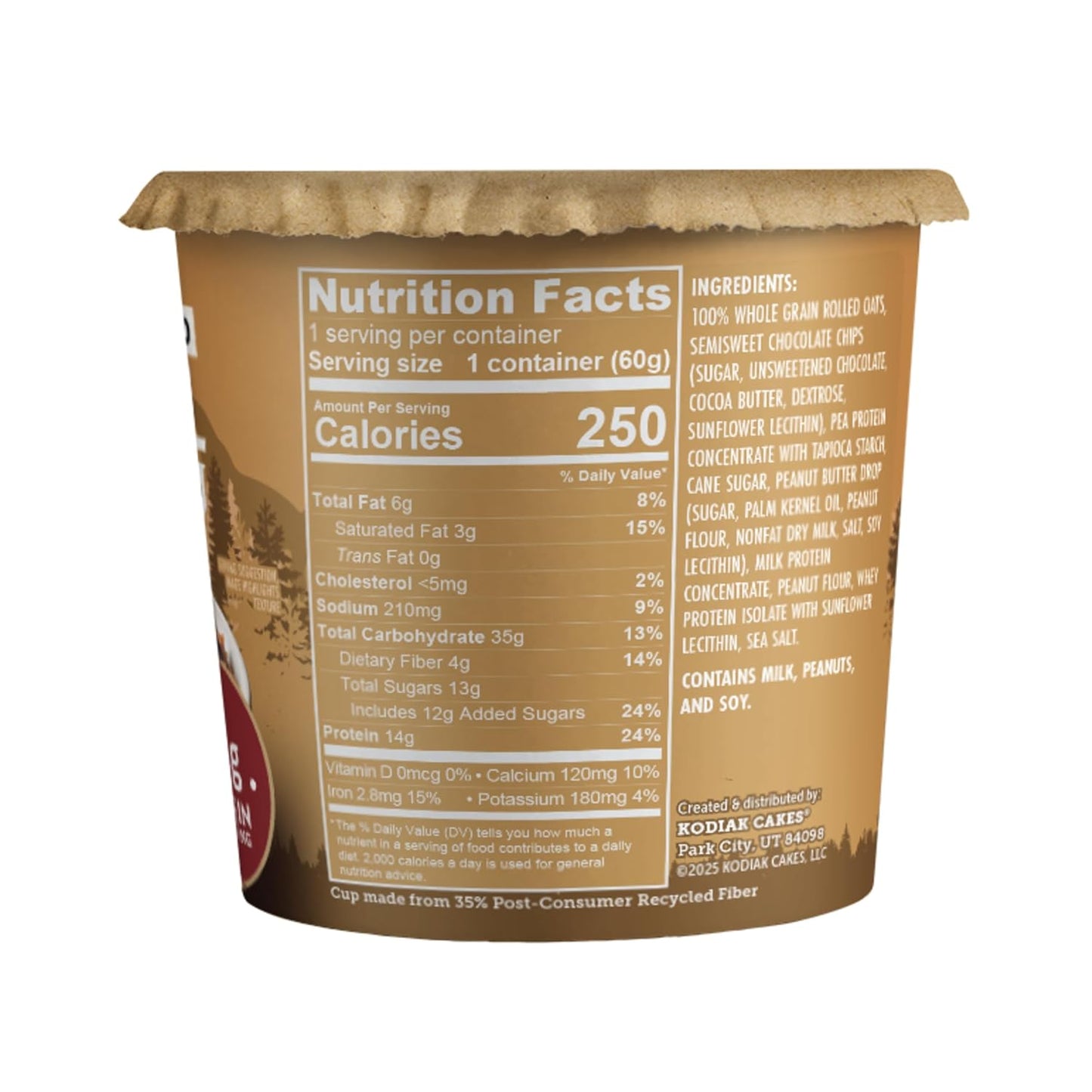 Kodiak Cakes Instant Oatmeal Cups, Peanut Butter Chocolate Chip (12 Cups)