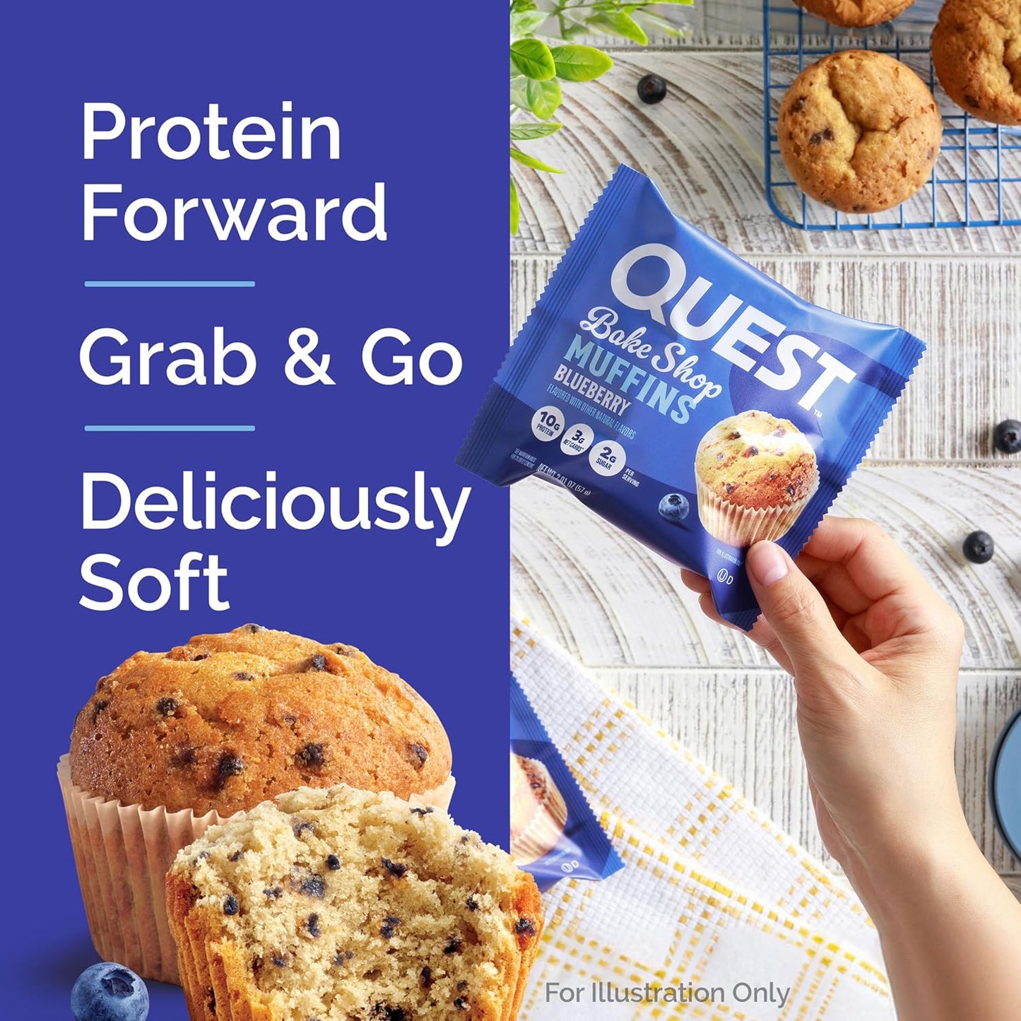 Quest Nutrition Blueberry Muffin, 10G Protein, 3G Net Carb, 2G Sugar, Protein Snack, 4 Count