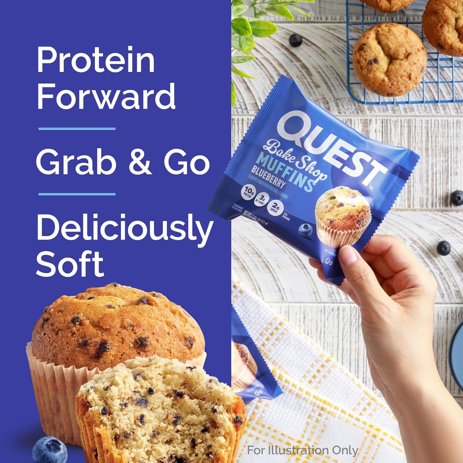 Quest Nutrition Blueberry Muffin, 10G Protein, 3G Net Carb, 2G Sugar, Protein Snack, 4 Count