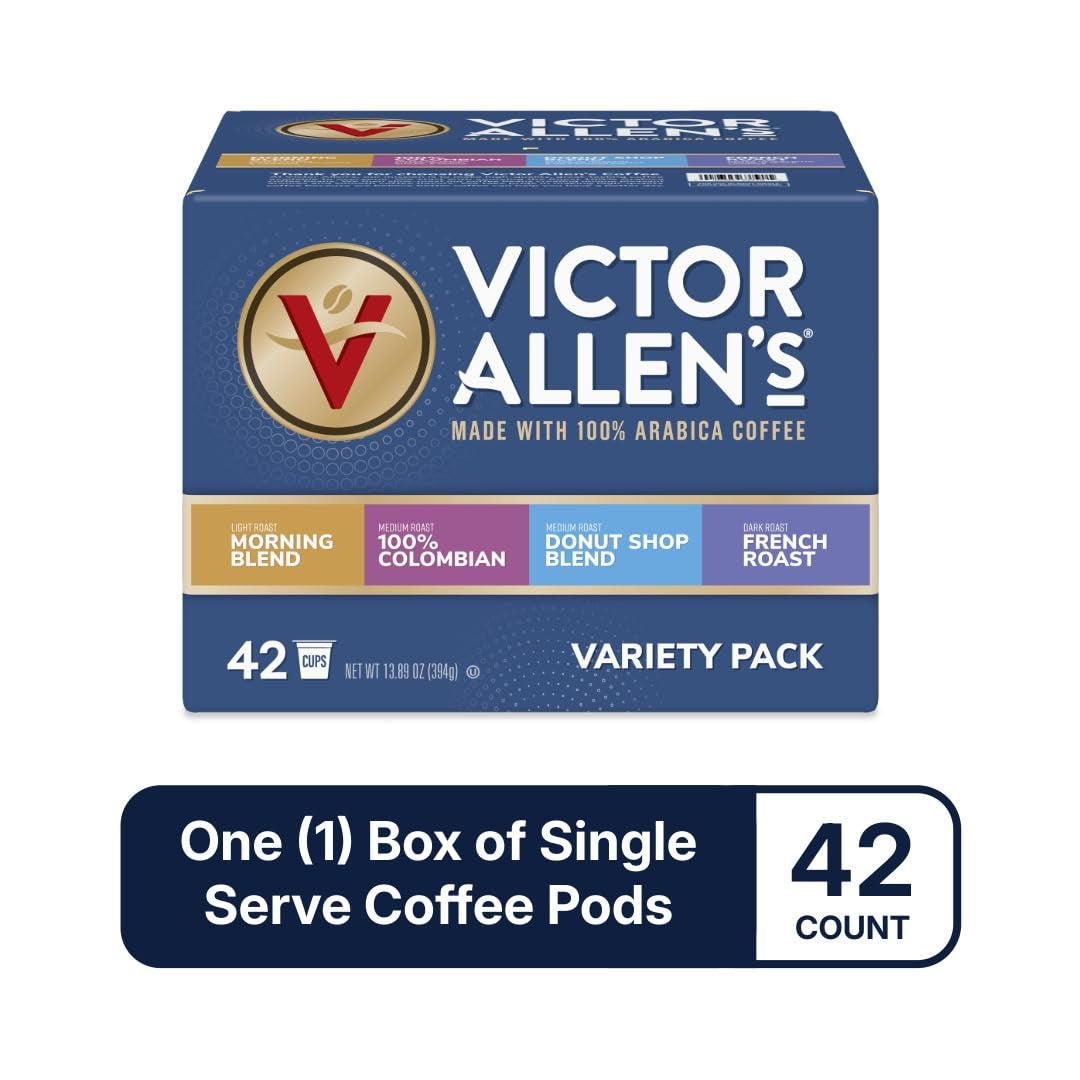 Victor Allen's Coffee Variety Pack (Morning Blend, 100% Colombian, Donut Shop Blend, French Roast), Keurig K-Cup Pods
