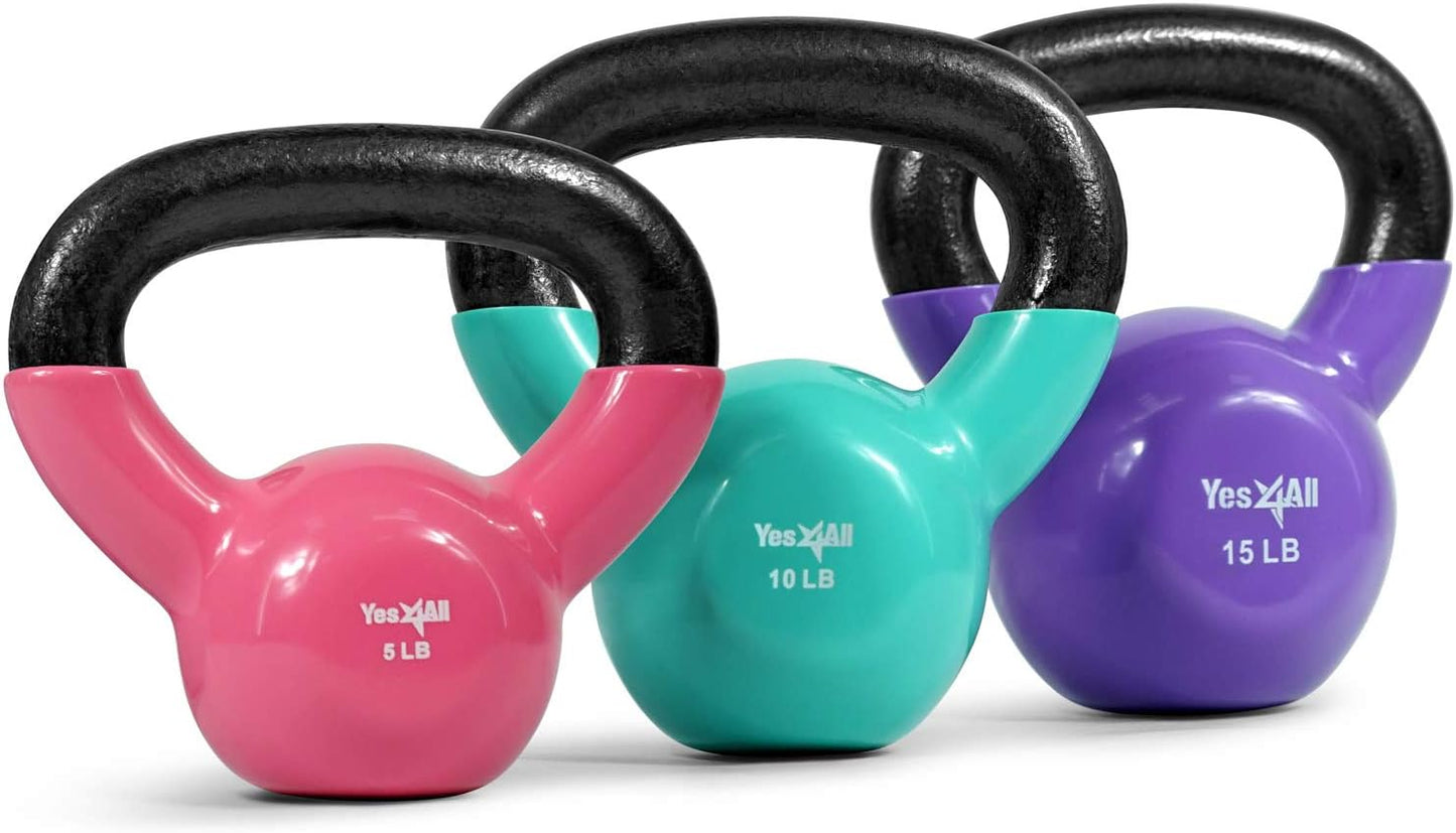 5 - 15lb Vinyl Coated Kettlebell Cast Iron Sets