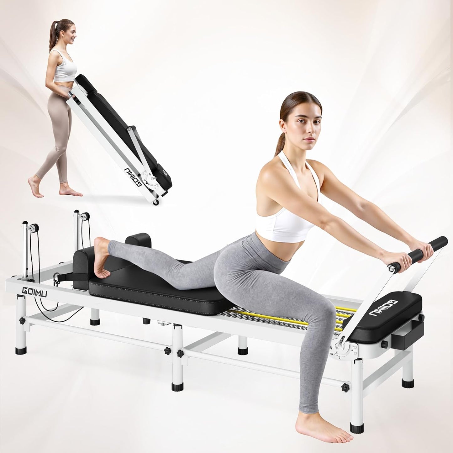 Pilates Reformer, 91’’ Foldable Reformer Pilates Machine with High & Low Mode
