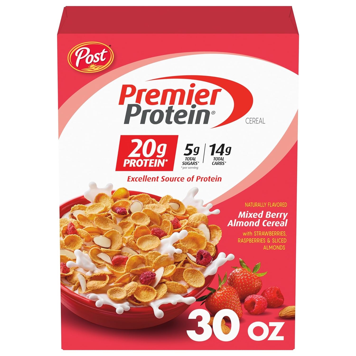 Premier Protein Mixed Berry Almond Breakfast Cereal, High-Protein Crunch with Real Fruit and Nuts
