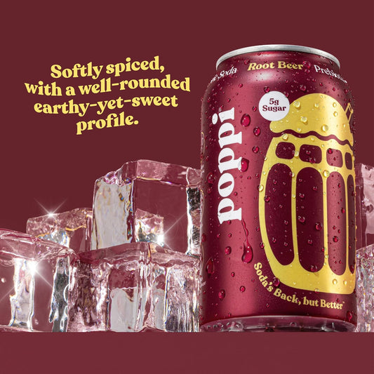 Poppi Prebiotic Soda, Sparkling Water & Fruit Juice, Root Beer, 12 oz, 12 Pack
