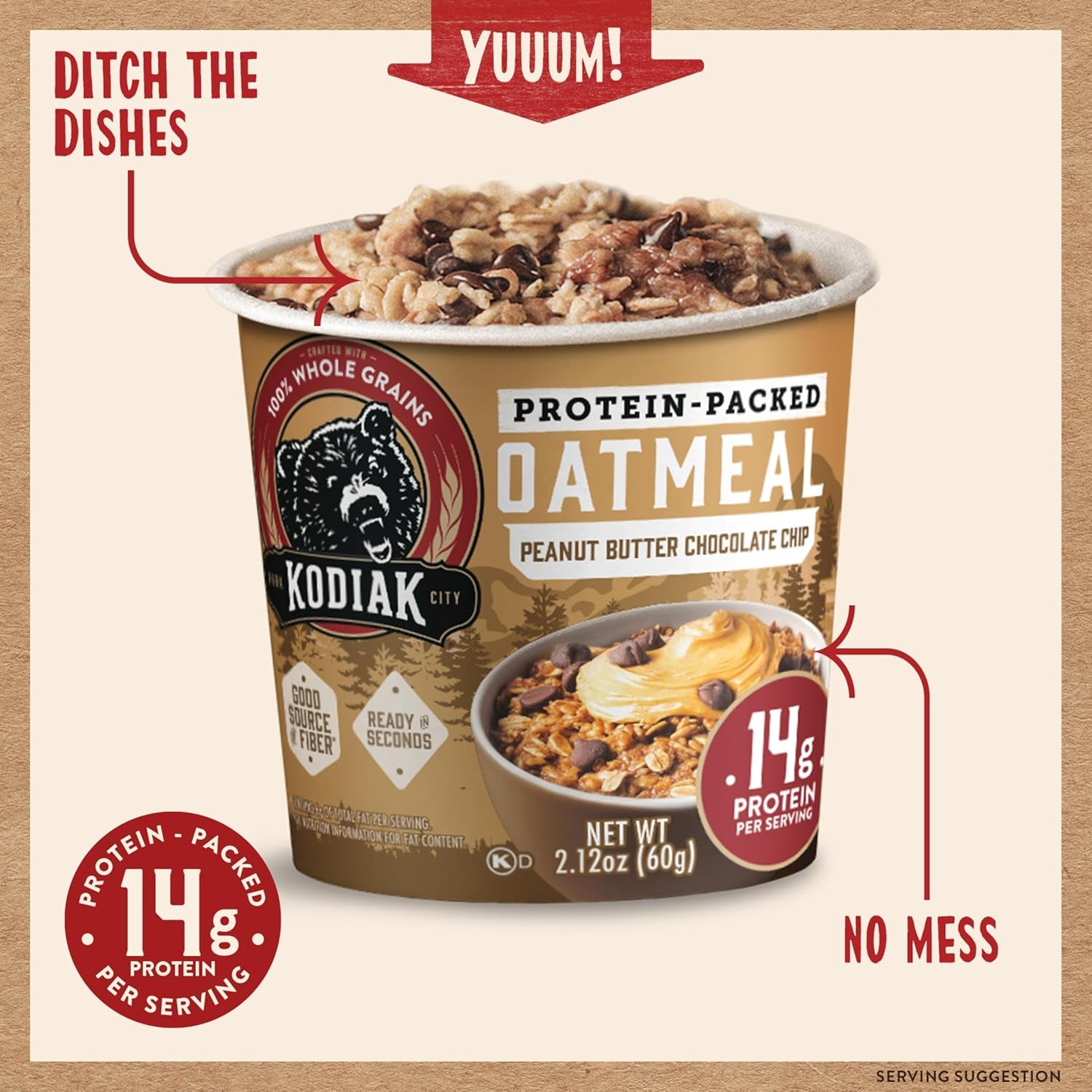 Kodiak Cakes Instant Oatmeal Cups, Peanut Butter Chocolate Chip (12 Cups)