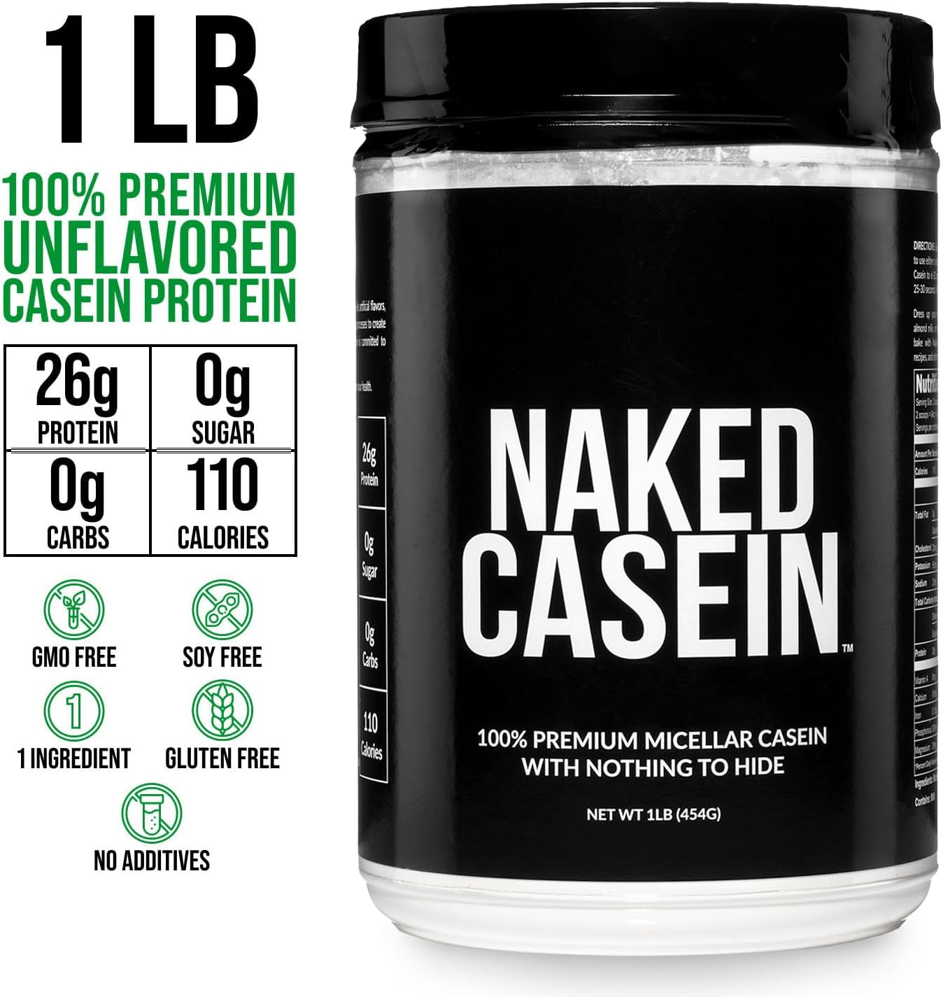 NAKED Casein - 1Lb Micellar Casein Protein
