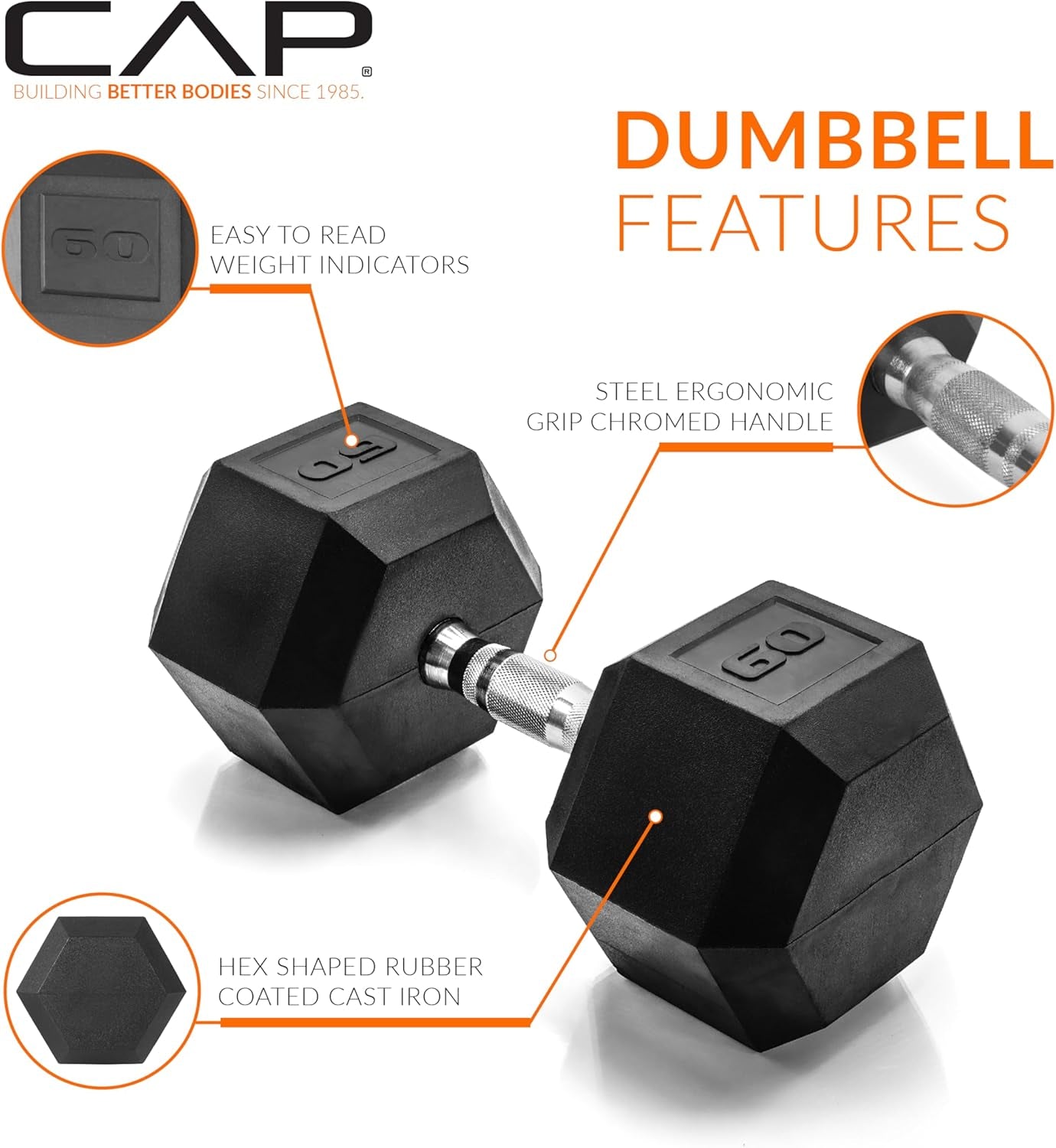 60 Pound Coated Hex Dumbbell Weight