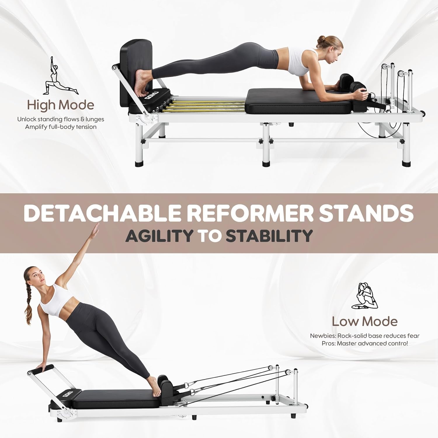Pilates Reformer, 91’’ Foldable Reformer Pilates Machine with High & Low Mode