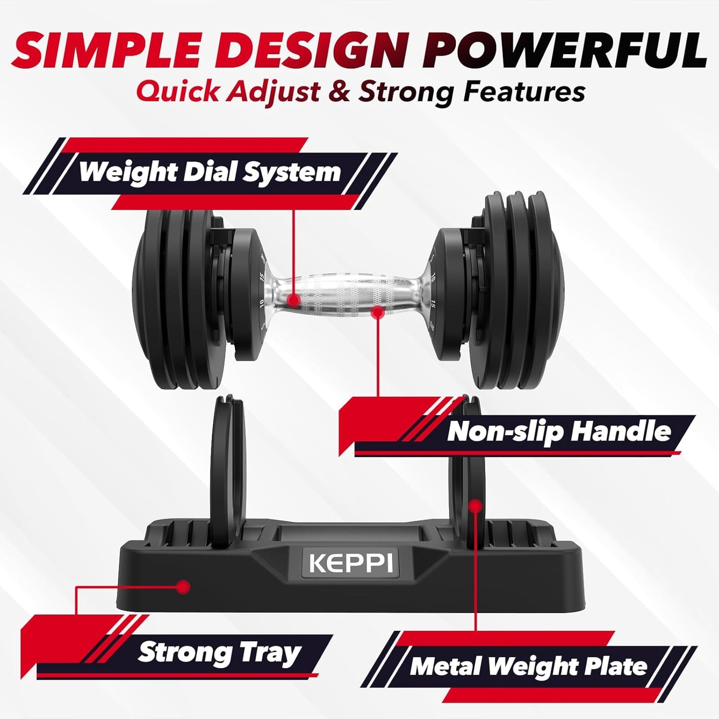 Keppi Adjustable Dumbbells Set - 25lb/50lb