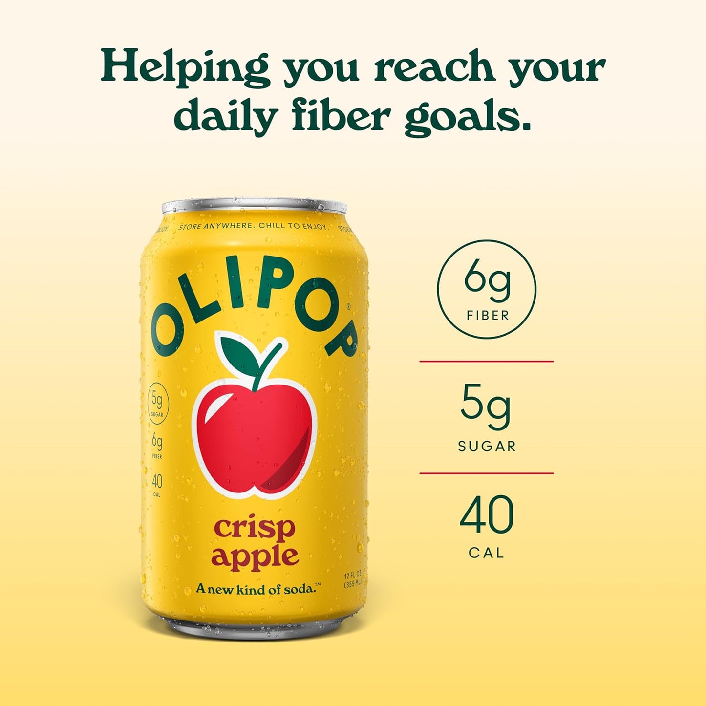 OLIPOP Prebiotic Soda Pop, Crisp Apple (12-Cans)