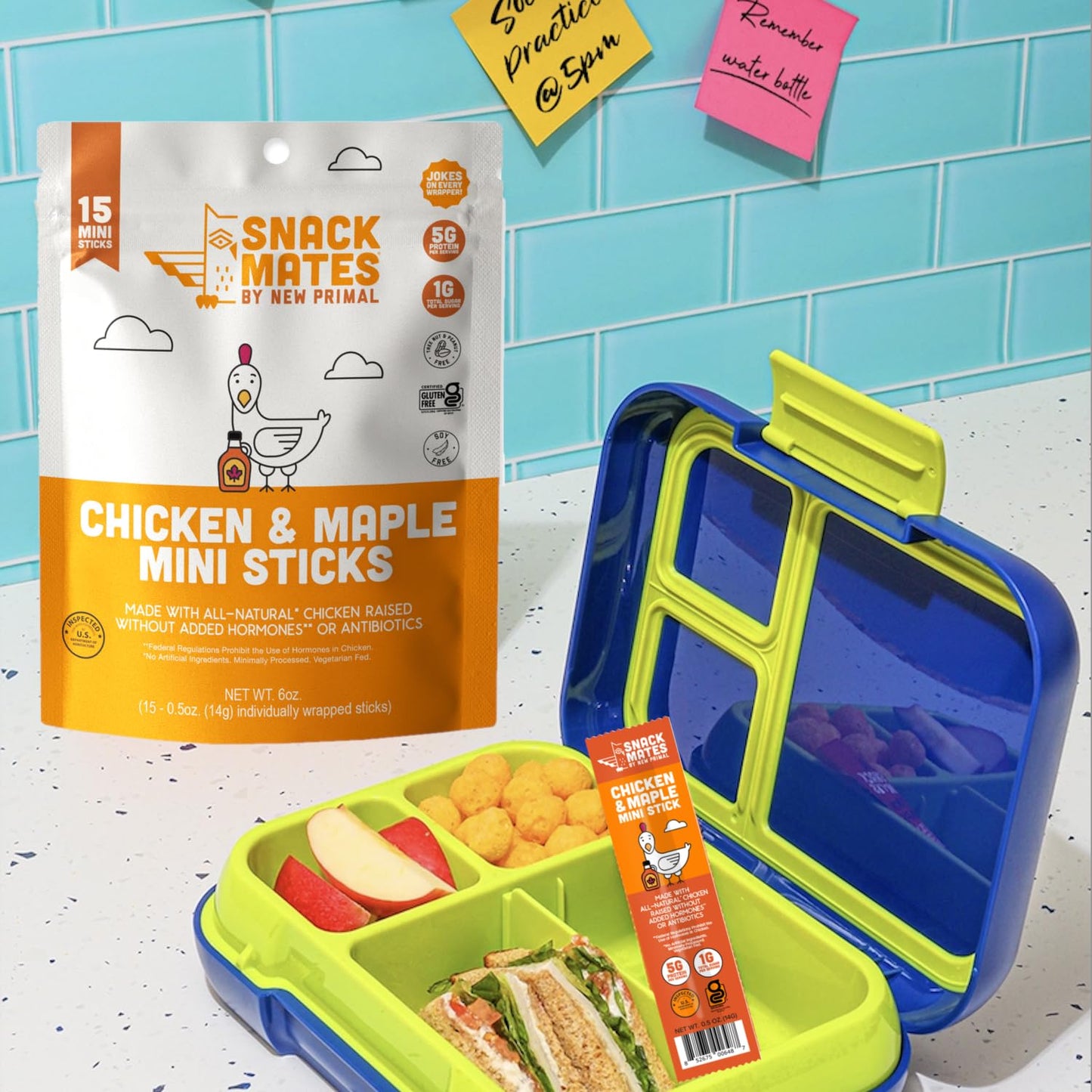 The New Primal Snack Mates Chicken & Maple Sticks, 5G Protein, 35 Calories, (Pack of 90)