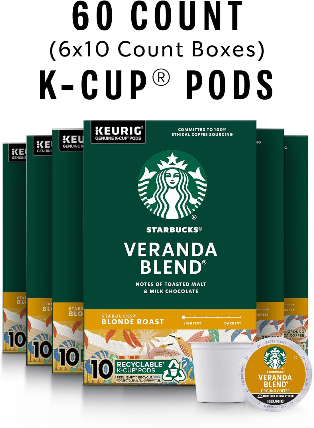 Starbucks K-Cup Coffee Pods, Veranda Blend, 60 Keurig Pods