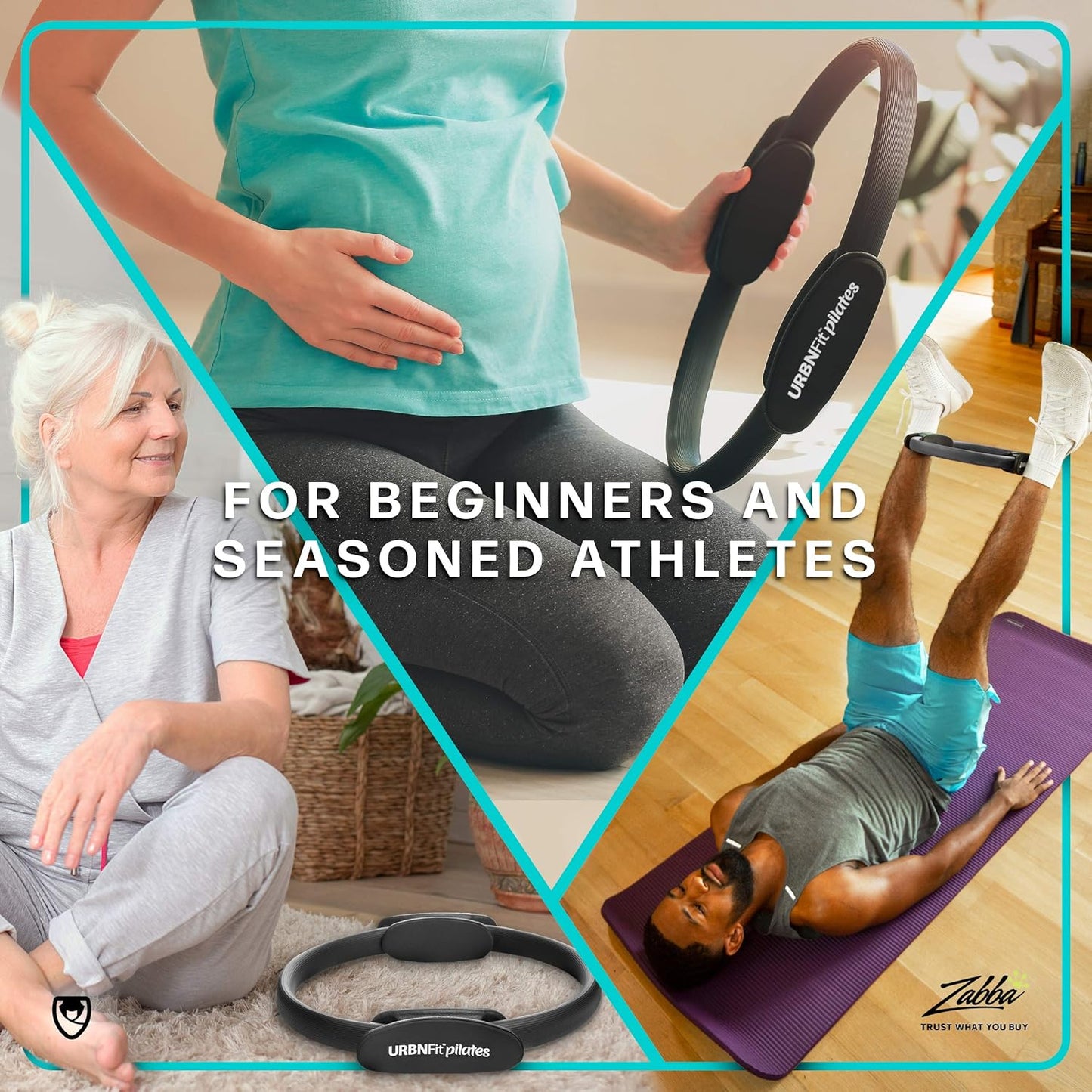 Pilates Ring - 12" Magic Circle W/Dual Grip, Foam Pads for Inner Thigh Workout, Toning, Fitness & Pelvic Floor Exercise - Yoga Rings W/Bonus Exercise Guide
